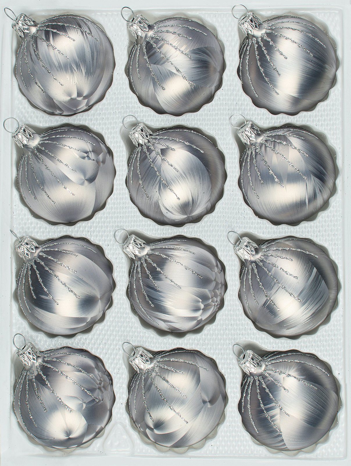 Navidacio Weihnachtsbaumkugel 12 tlg. Glas-Weihnachtskugeln Set in "Ice Grau Silber" Regen