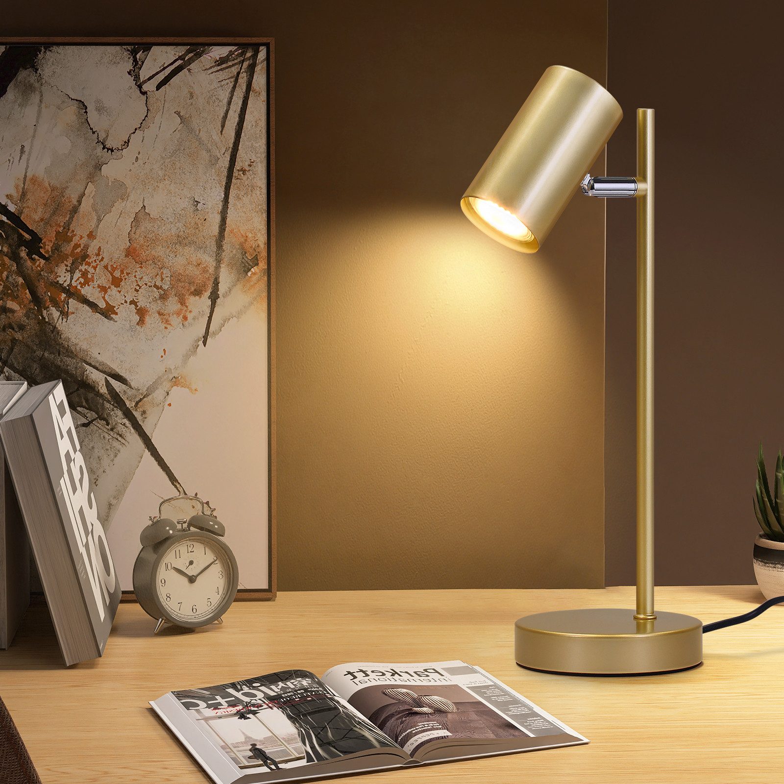 ZMH Tischleuchte GU10,schwenkbare Tischlampe mit 350° Drehbereich, 90° neigbar, ohne Leuchtmittel, für Schreibtisch, Nachttisch und Arbeitszimmer