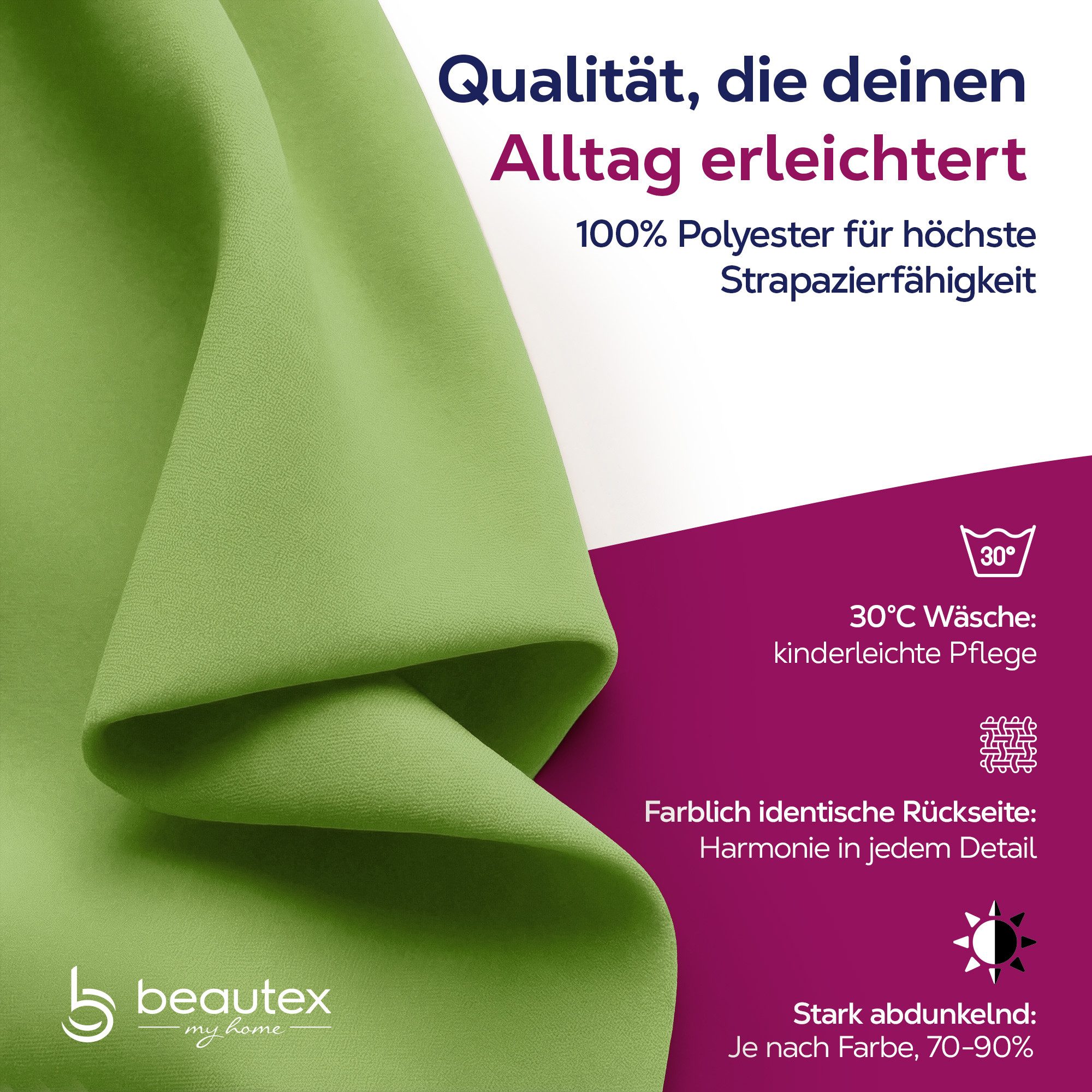 Beautex Verdunkelungsvorhang Kräuselband Vorhang blickdicht abdunkelnd U-Band (1 St), Kräuselband, verdunkelnd, lichtmindernd, wärmeisolierend, pflegeleicht, waschbar