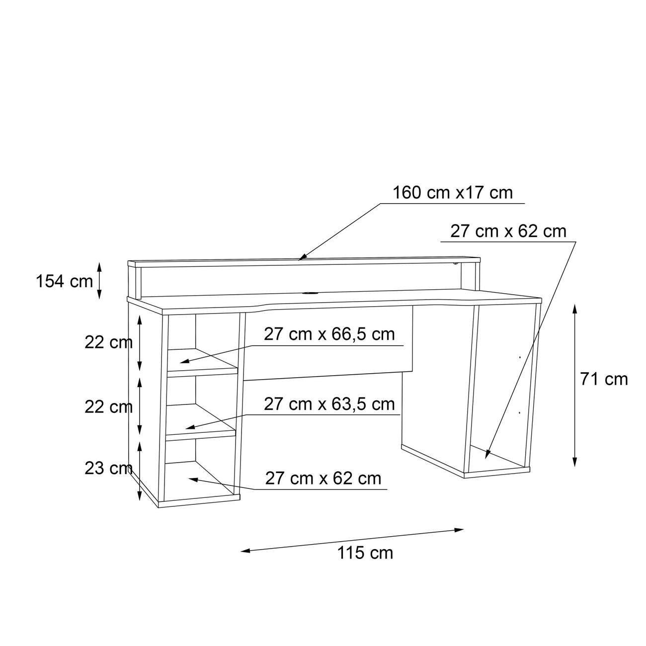 Forte Möbel Ebene Tisch Gaming 1 Monitore Forte TEZAUR Schwarz Gamingtisch mit für von zweiter