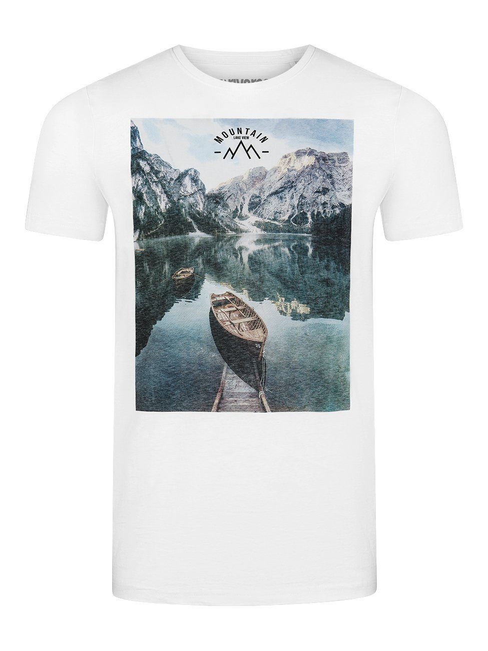 Tee Shirt (BJD) Baumwolle 100% Fotoprintshirt Regular RIVLukas Kurzarm aus White (1-tlg) mit riverso Rundhalsausschnitt Fit Herren T-Shirt