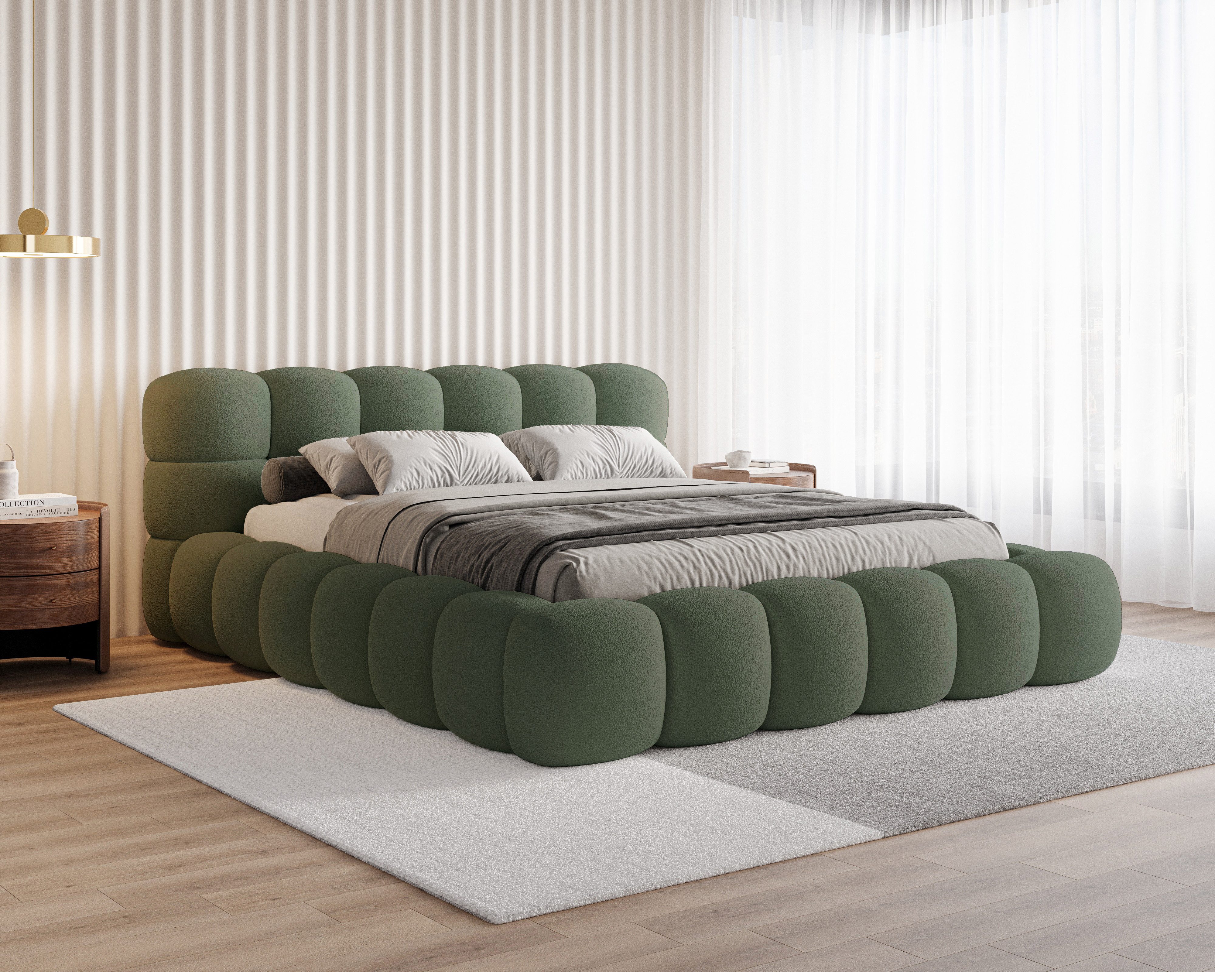 Chilly Möbel Polsterbett Stone Grün Bouclé günstig online kaufen