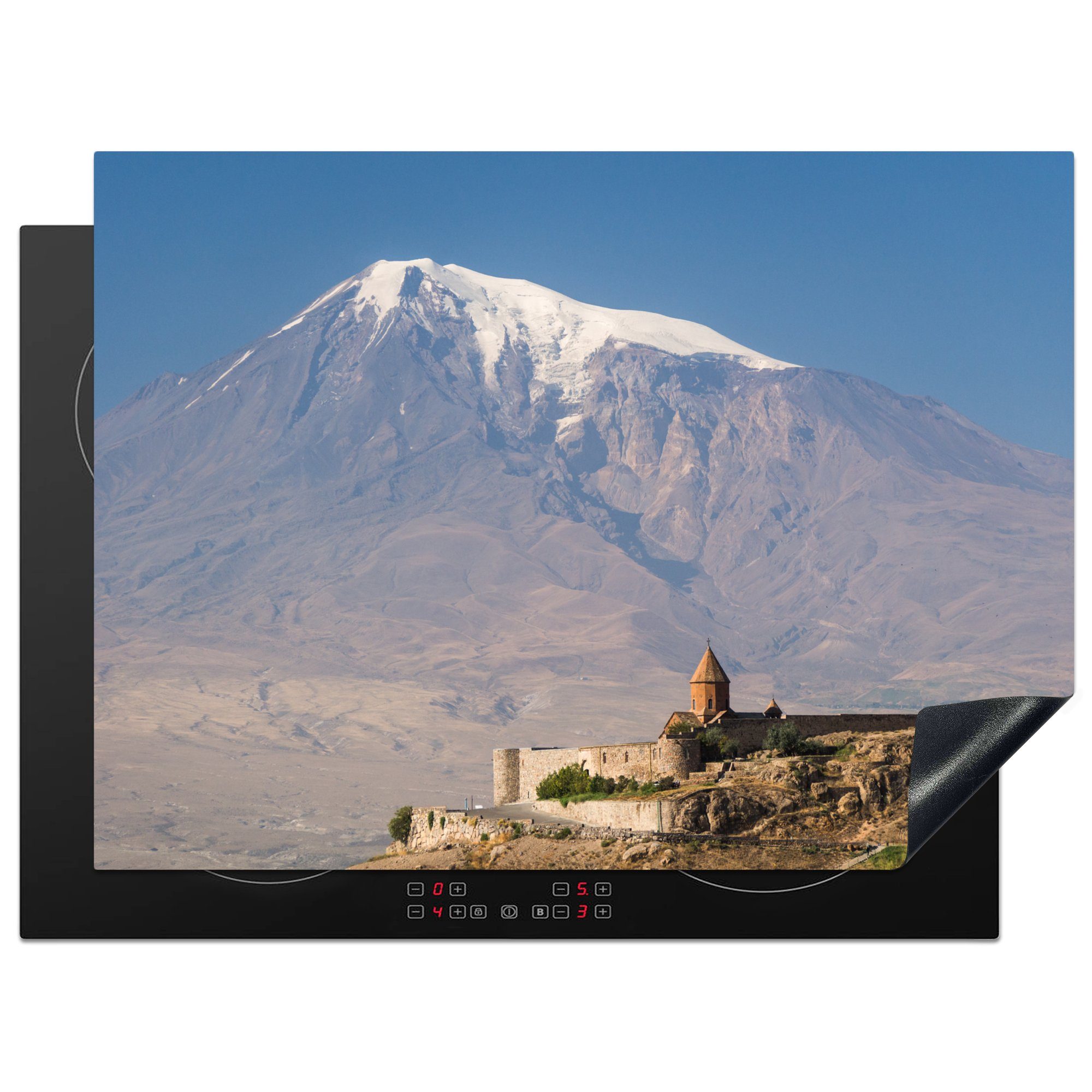 MuchoWow Herdblende-/Abdeckplatte Kloster auf dem Berg Ararat, Vinyl, (1 tlg), 70x52 cm, Mobile Arbeitsfläche nutzbar, Ceranfeldabdeckung