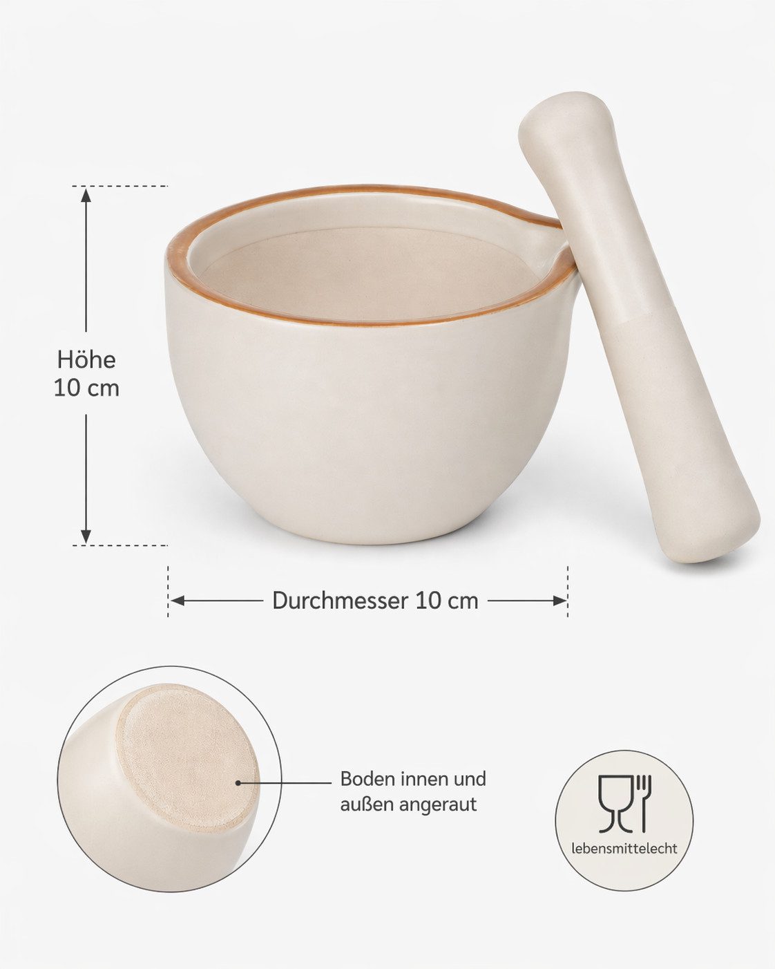 Maxwell & Williams Mörser Küchen Mörser mit Stößel 10 cm, Porzellan klein Mörser & Stössel, (2-tlg), Zerkleinerer Schälchen Mörsen für Kräuter Gewürze Salz Tabletten