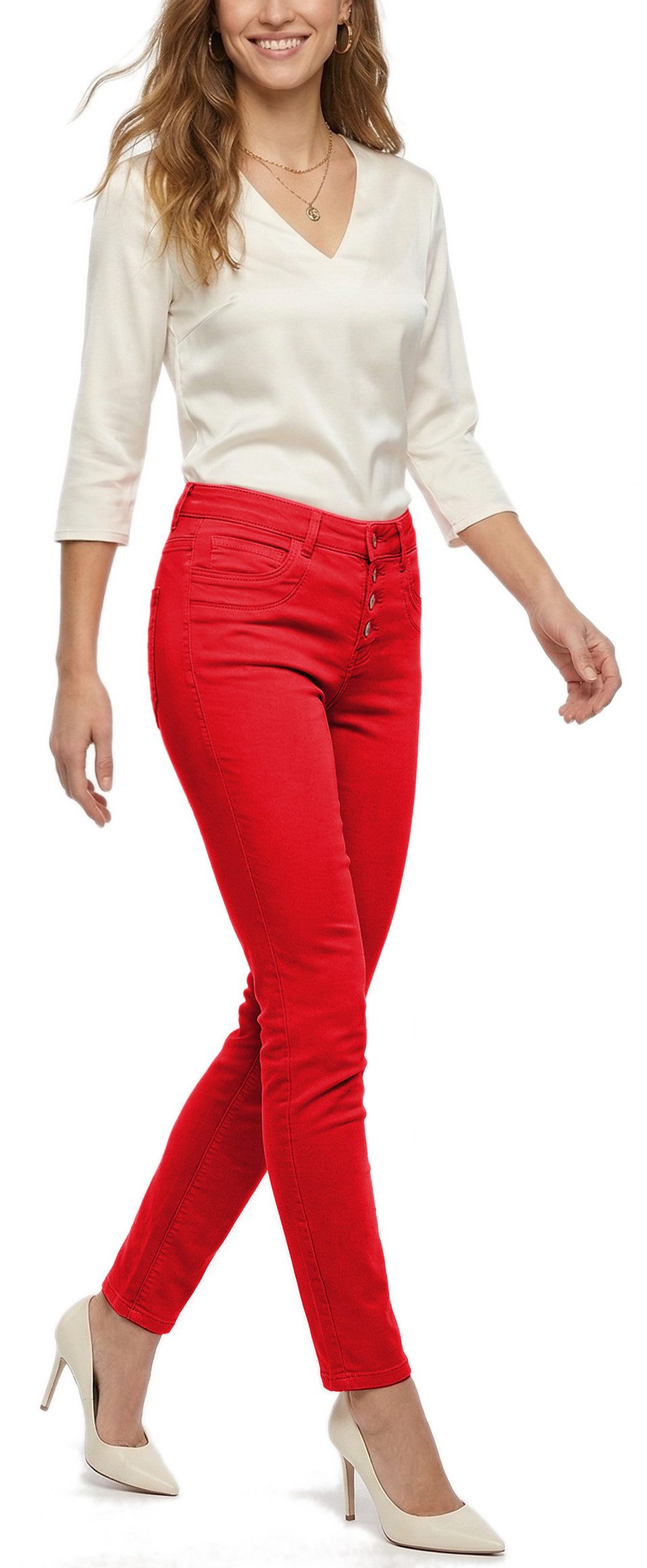 dy_mode Skinny-fit-Jeans Damen Skinny Jeans mit Knopfleiste Röhrenjeans Bleistiftjeans Knopfleiste Verschluss, in Unifarben