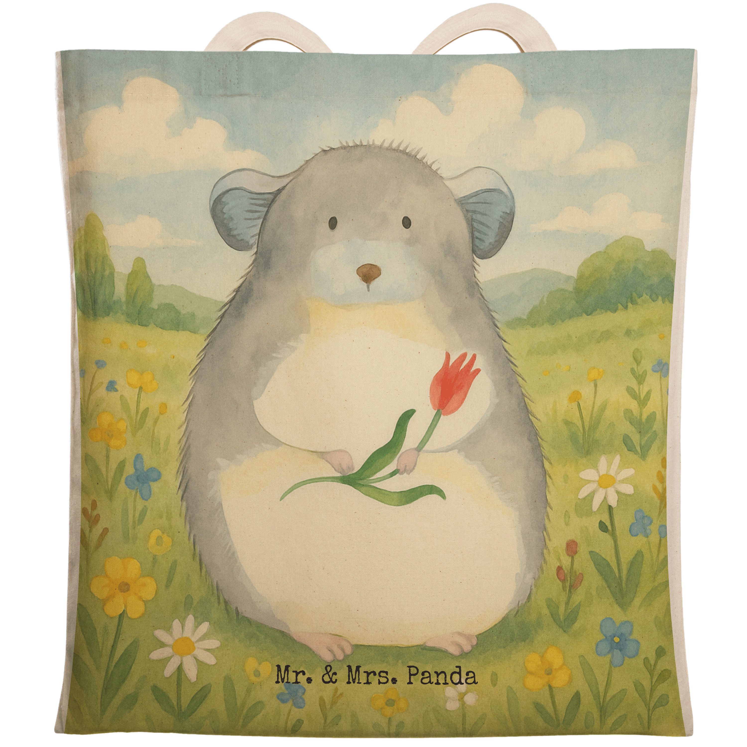 Mr. & Mrs. Panda Tragetasche Chinchilla Blume Design, Tote Bag, Weiß, Kummer, Einkaufstasche, Beut (Packung), cityshopper Tote Bag einkaufsshopper