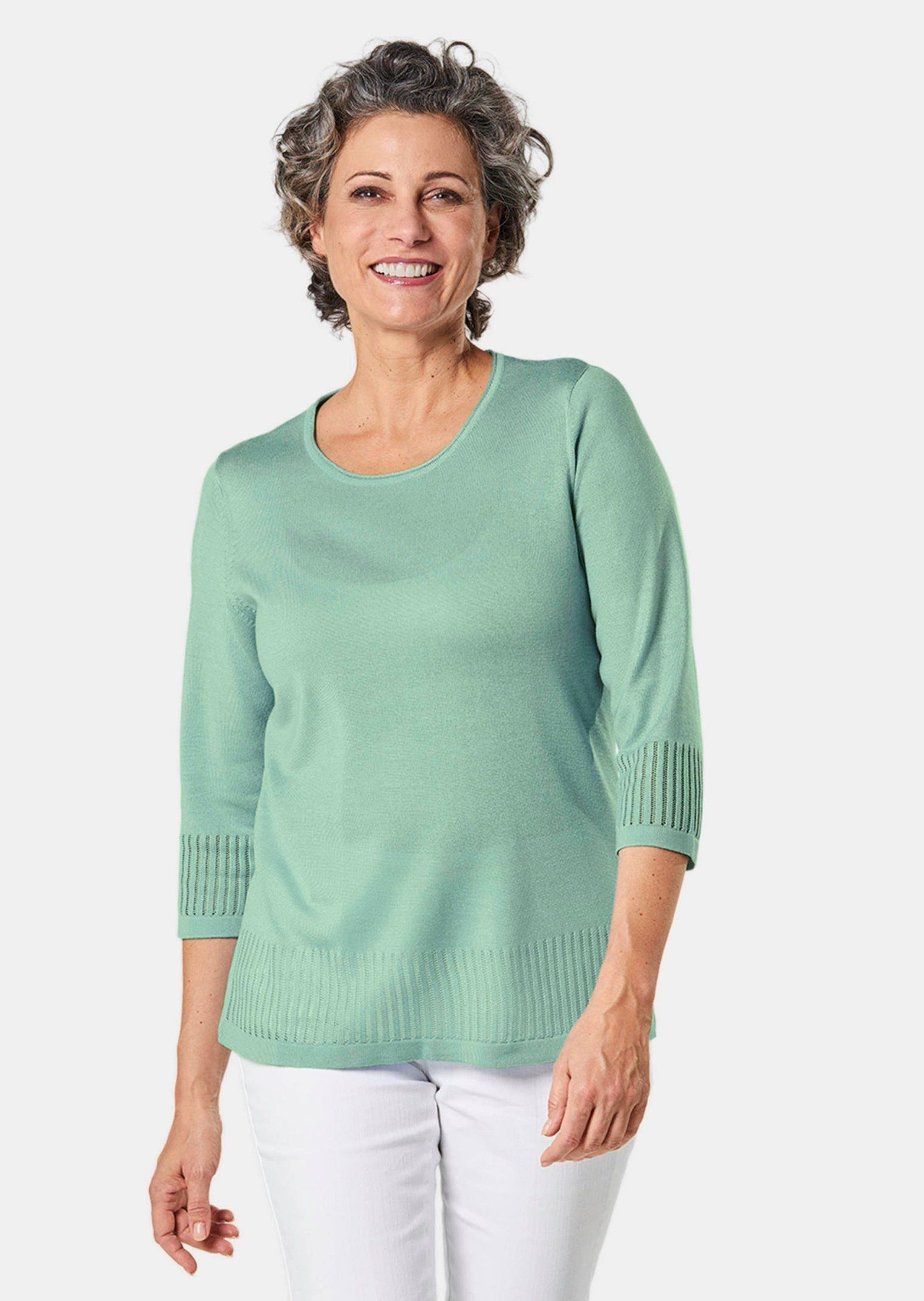GOLDNER 3/4 Arm-Pullover Gepflegter Ajour-Pullover mit femininen Durchbrüchen mintgrün
