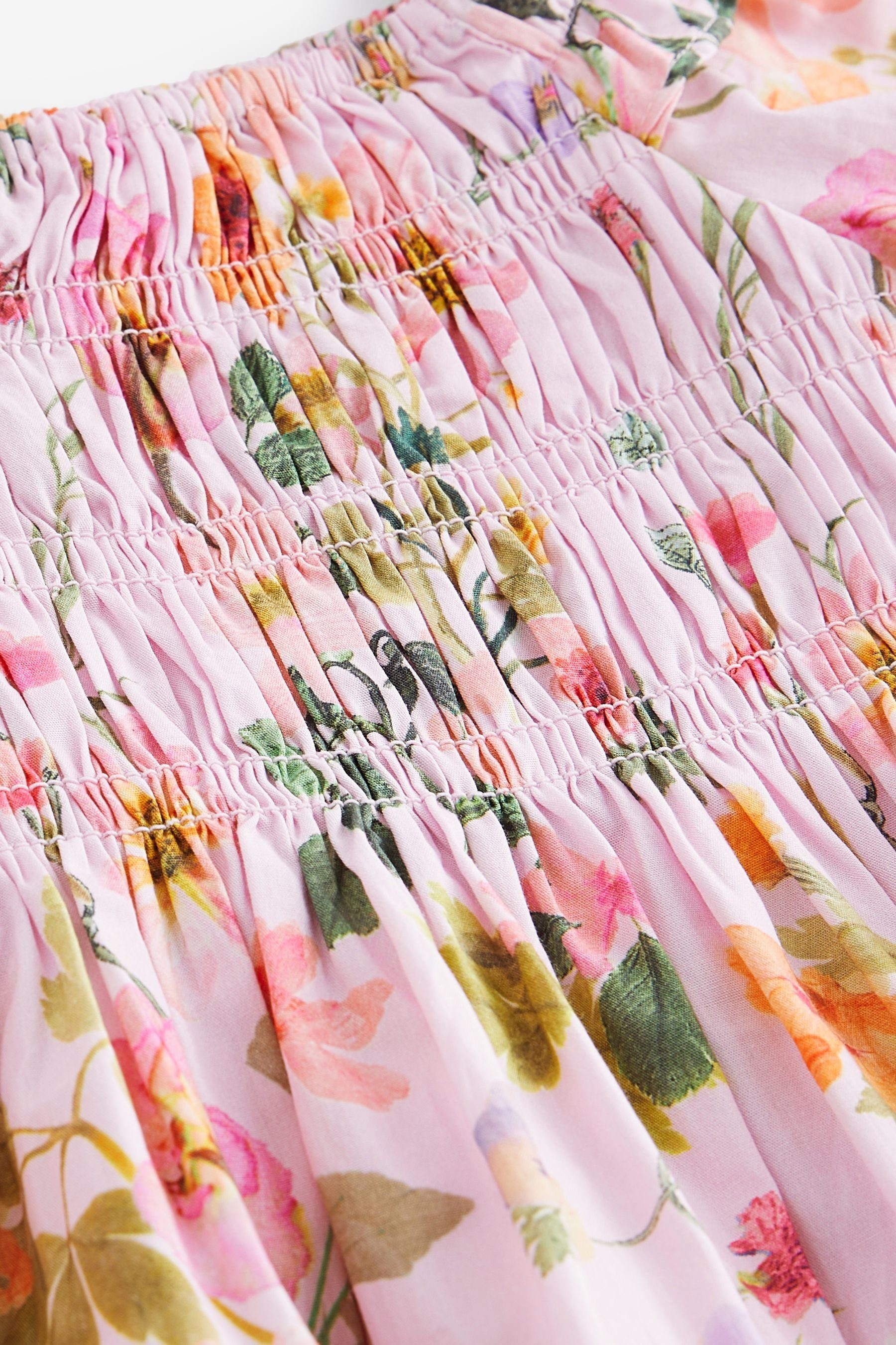 Next Druckkleid Baumwollkleid Floral mit Pink (1-tlg) Print