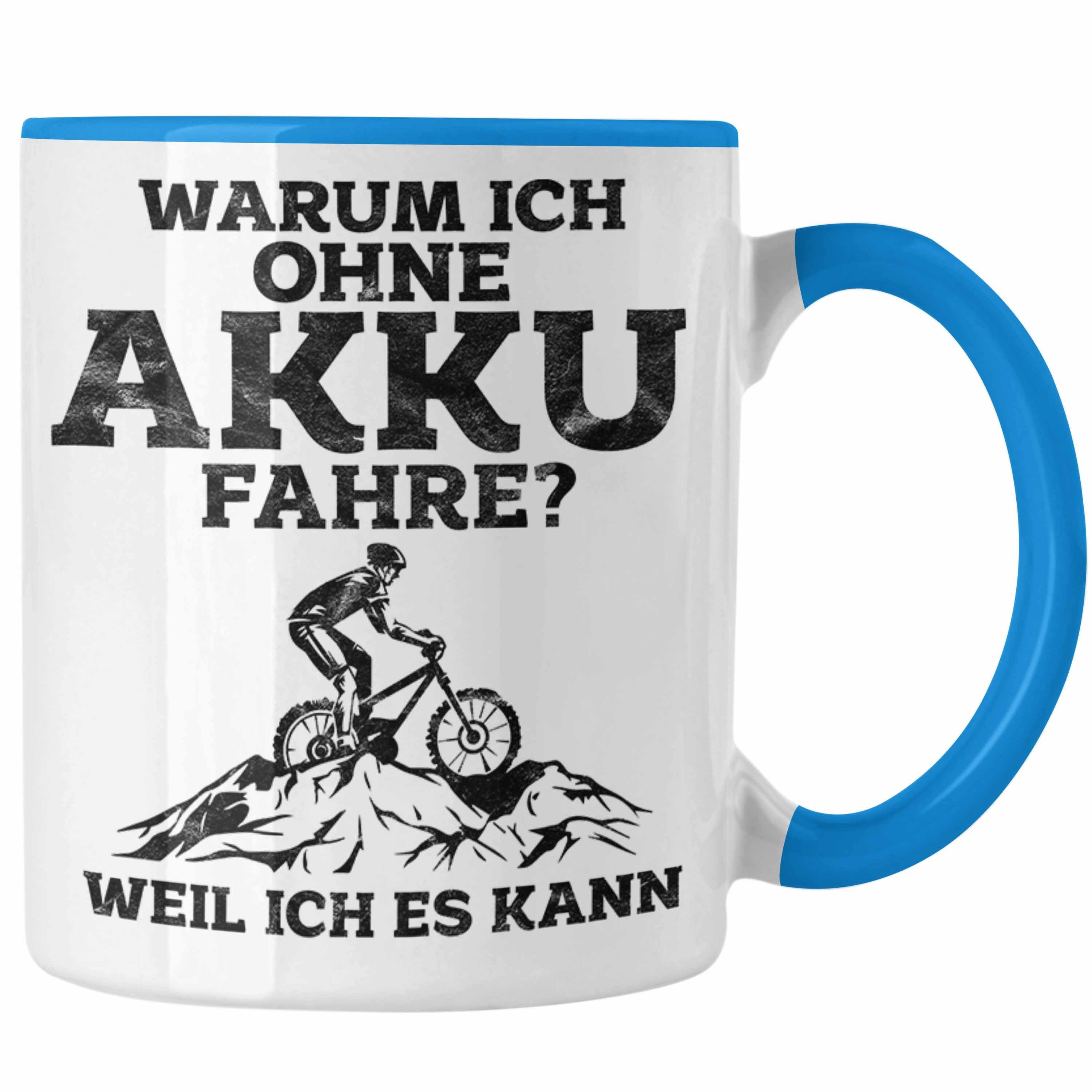 Trendation Tasse Lustige Geschenkidee Radfahrer Tasse Anti-E-Bike Spruch Blau