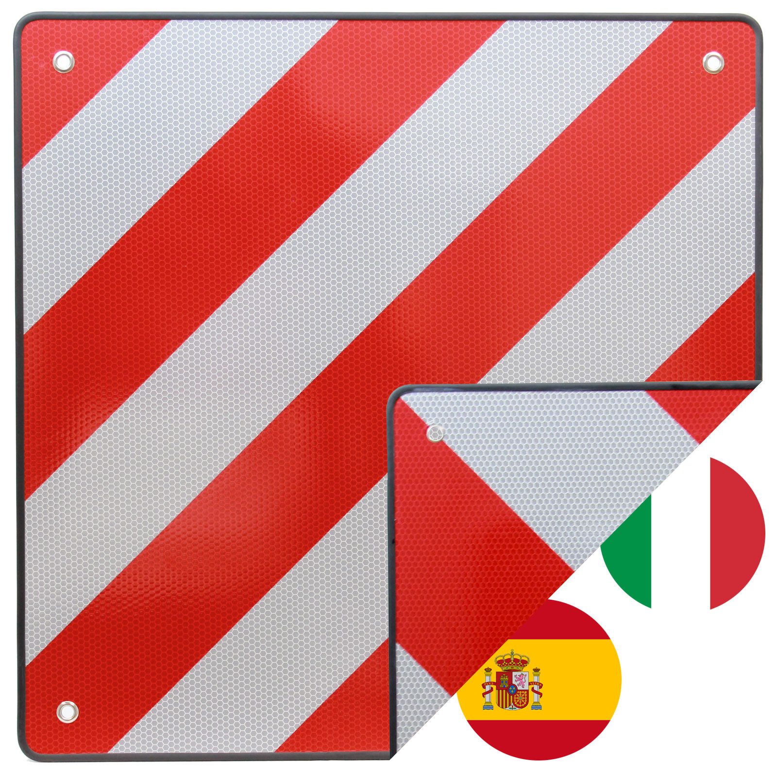 TRUTZHOLM Warnschild Warntafel Italien Spanien 50 x 50 cm rot weiß reflektierend Caravan, (Artikel, 1 St), 2 in 1 Warntafel