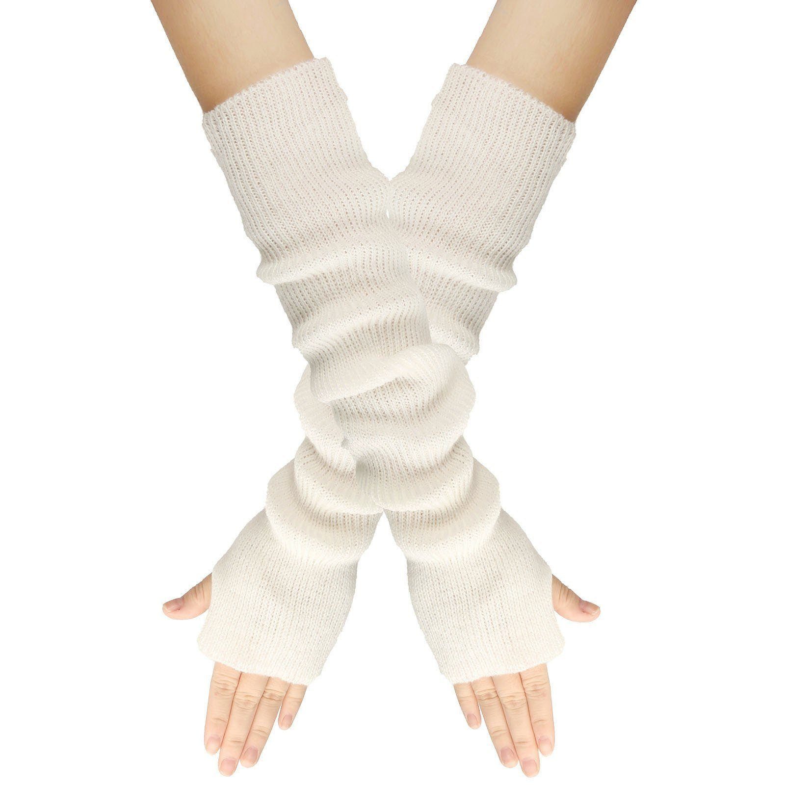 AUKUU Strickhandschuhe 2 gray+beige Strickhandschuhe Fingerlose Lange Strickhandschuhe Paar