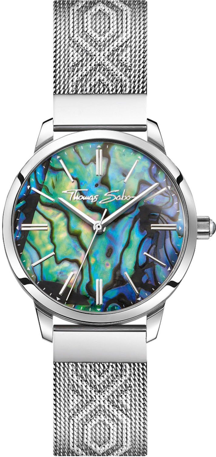 THOMAS SABO Quarzuhr ARIZONA SPIRIT ABALONE WA0344-201-218-33 MM, Armbanduhr, Damenuhr, Hämatit-Stein auf der Krone, Abalone-Perlmutt