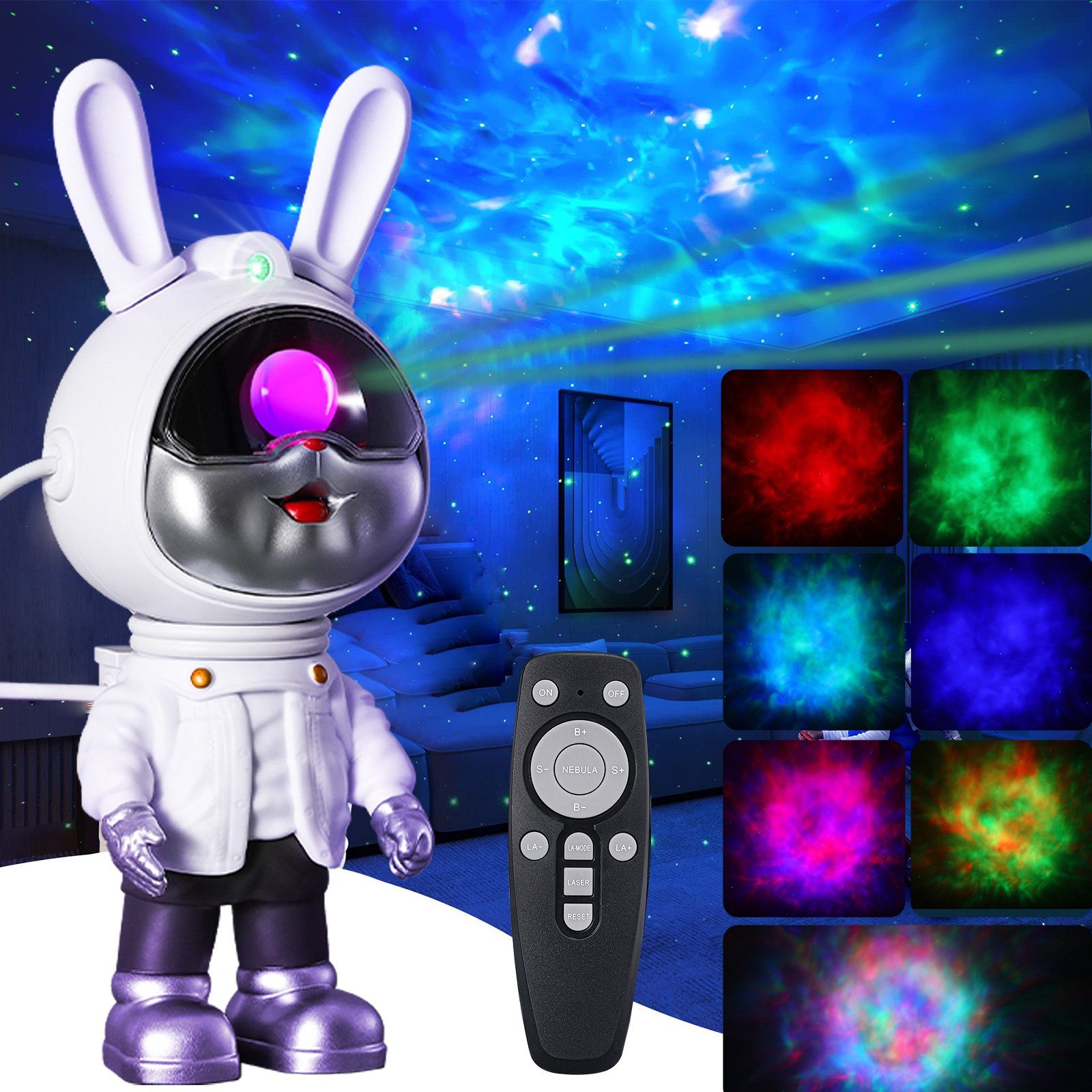 Laybasic LED Nachtlicht LED Sternenhimmel Projektor,LED Nachtlicht Galaxy Projector, Kaninchen-Astronauten, für Kinder Erwachsene Geschenke Dekoration Weihnachten und Deko