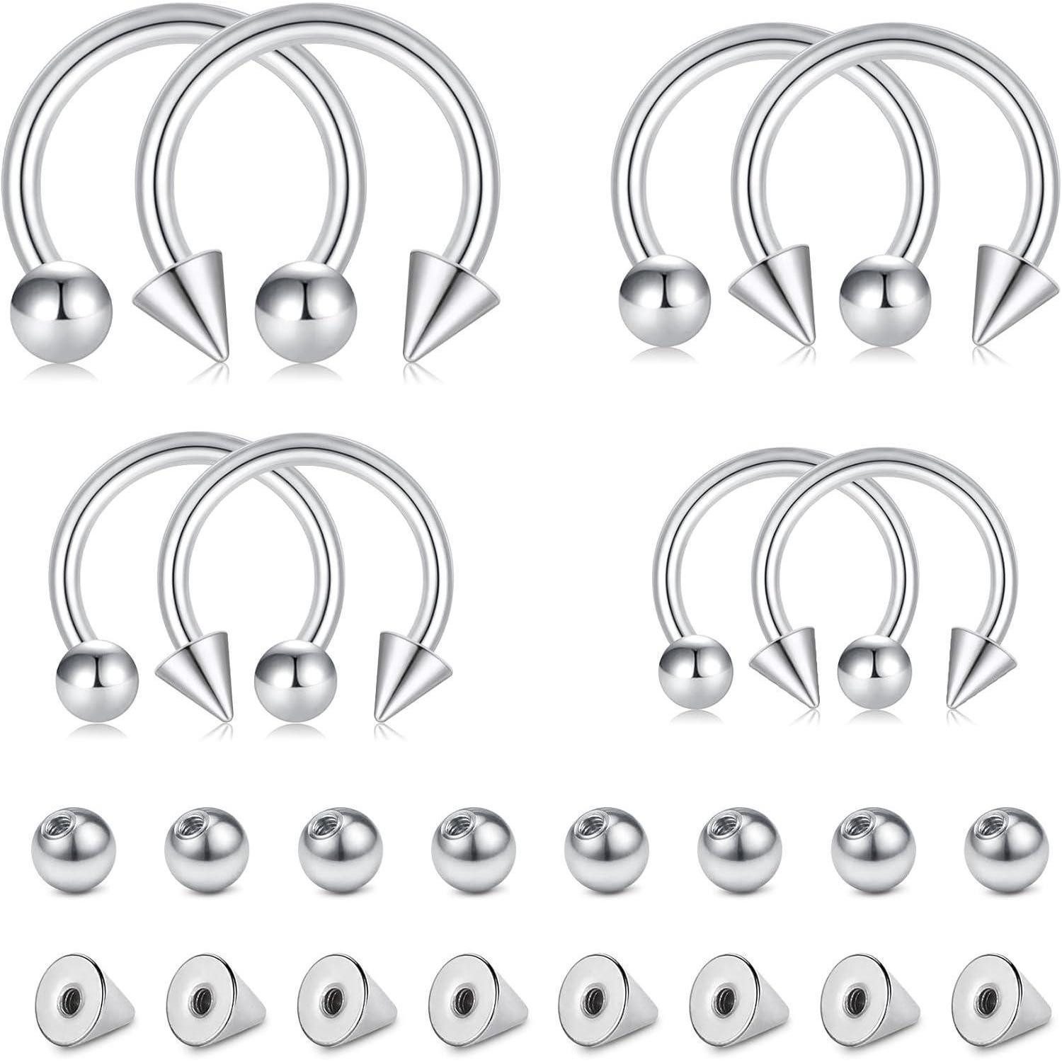Nasenpiercing 16G Edelstahl Septum Piercing Set Hufeisen Ringe 8er Pack Schwarz