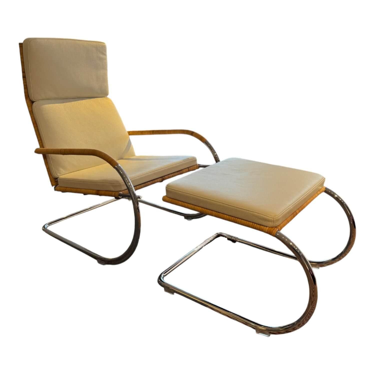 Tecta Loungesessel Sessel D35-II Leder II Bianco Weiß Creme Naturrohr Geflecht