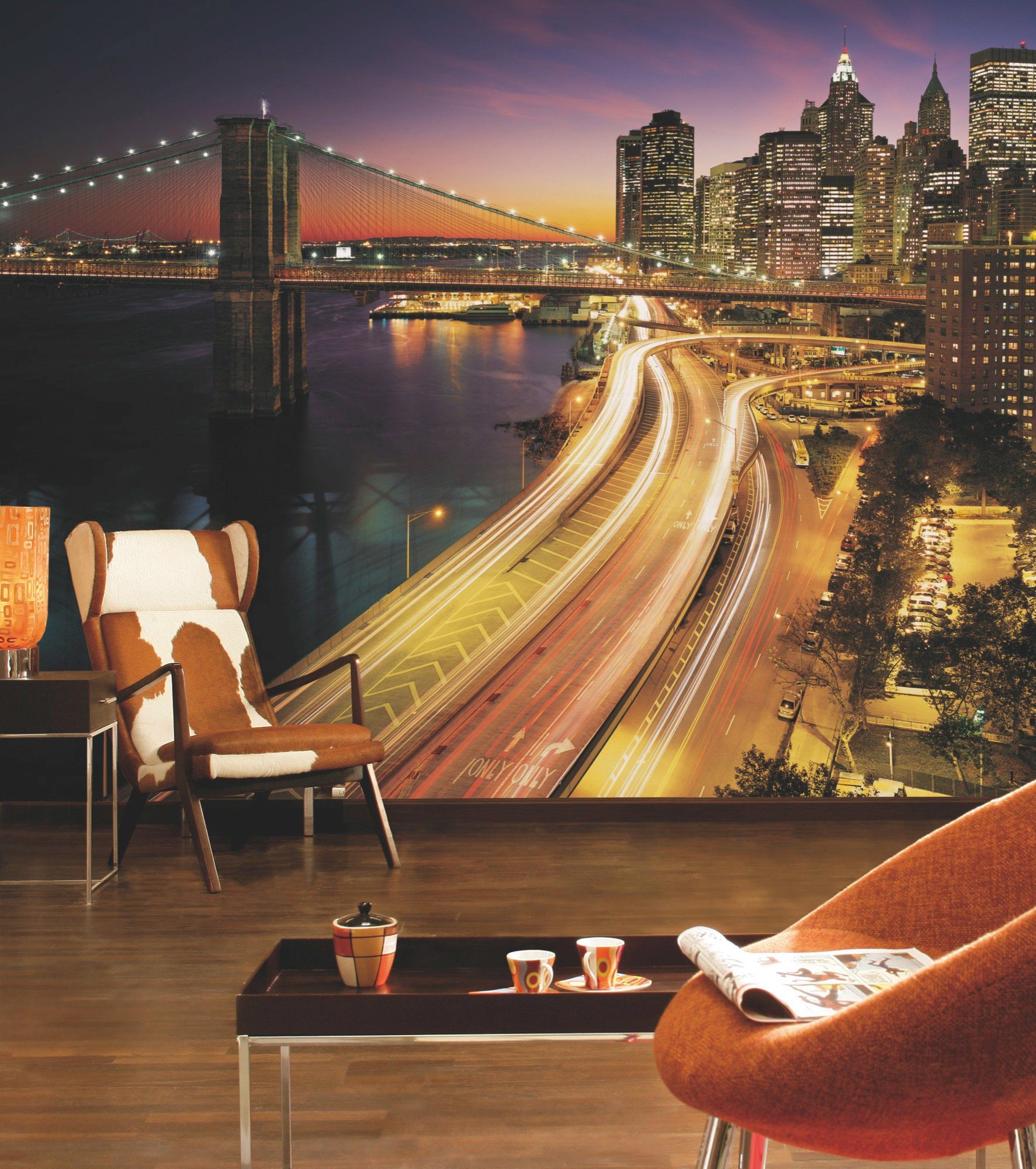 Komar Fototapete NYC Lights - Größe 368 x 254 cm, glatt, bedruckt, Wohnzimmer, Schlafzimmer