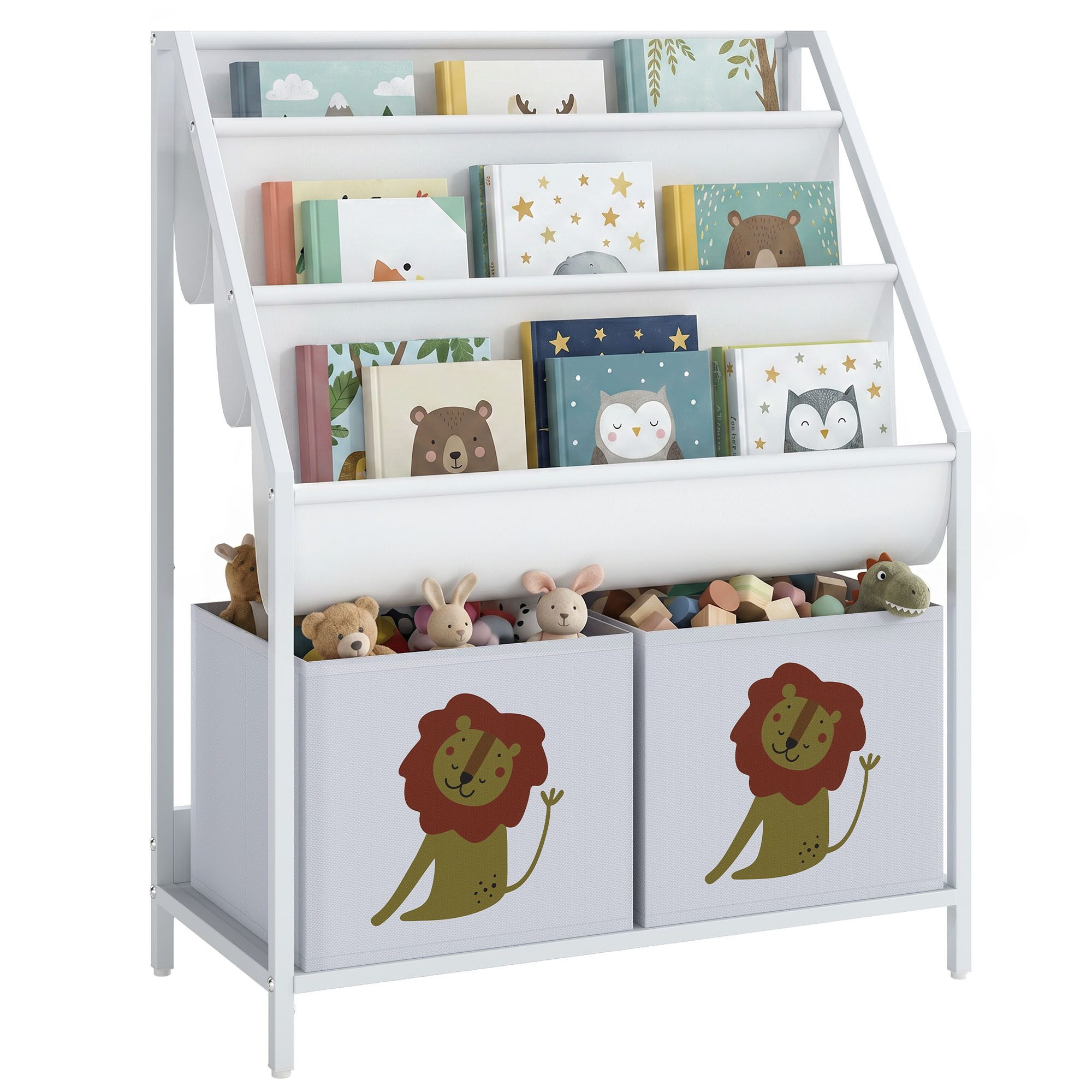 AIYAPLAY Kinderregal Bücherregal mit 2 offenen Fächer 3 Hängeregale, Set 1-tlg., für Kinderzimmer 60 x 30 x 76 cm Weiß