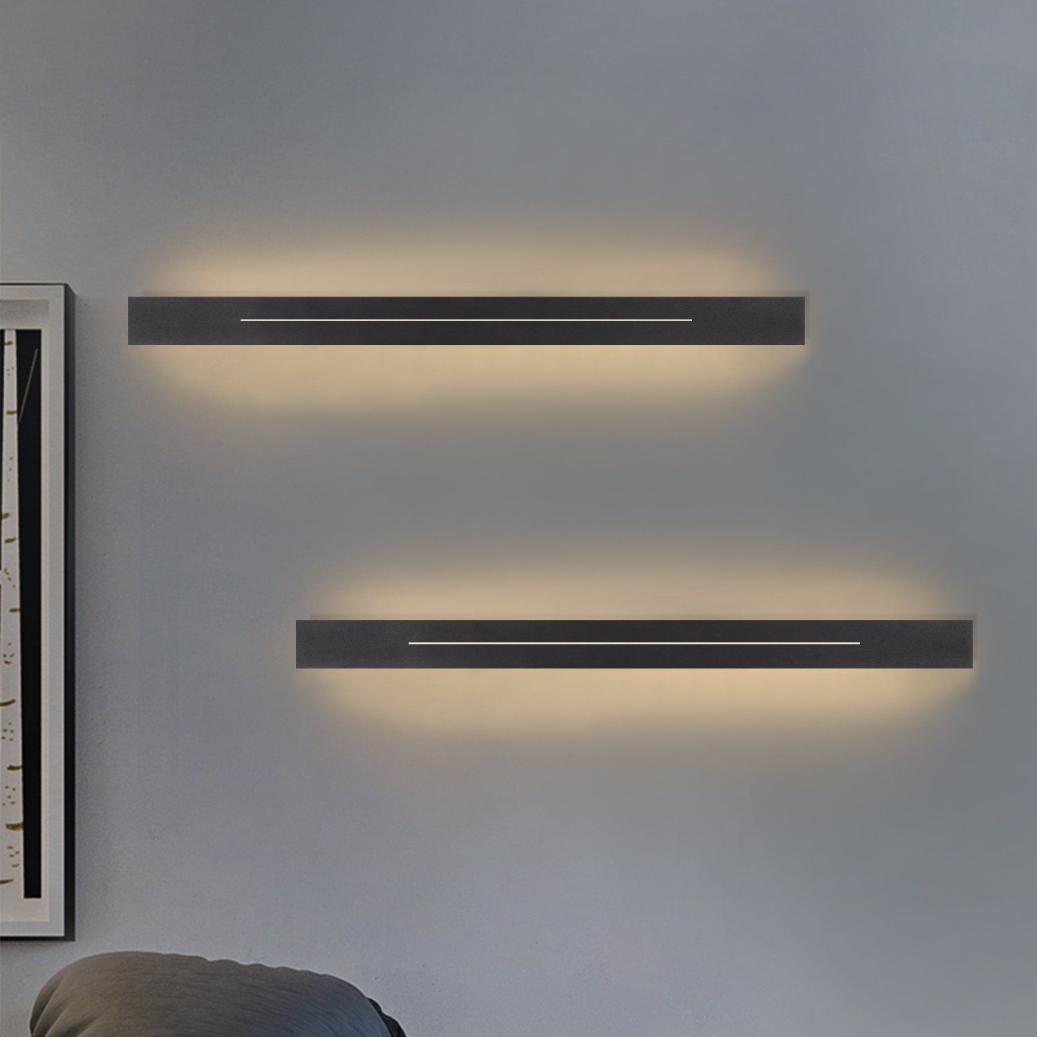 integriert, LED 60cm innen 100cm, Wandlampe warmweiß, Wandleuchte fest 60cm ZMH weiß/schwarz LED 30cm Schwarz