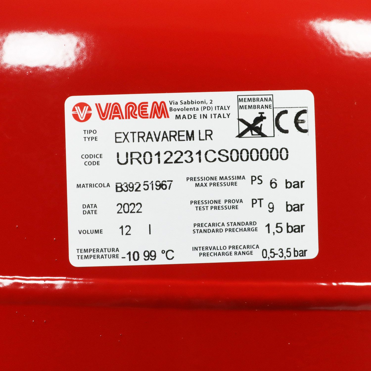 Varem Heizkörper Ausdehnungsgefäß für Heizungsanlagen hängend, 3/4 270x325 6bar 12L