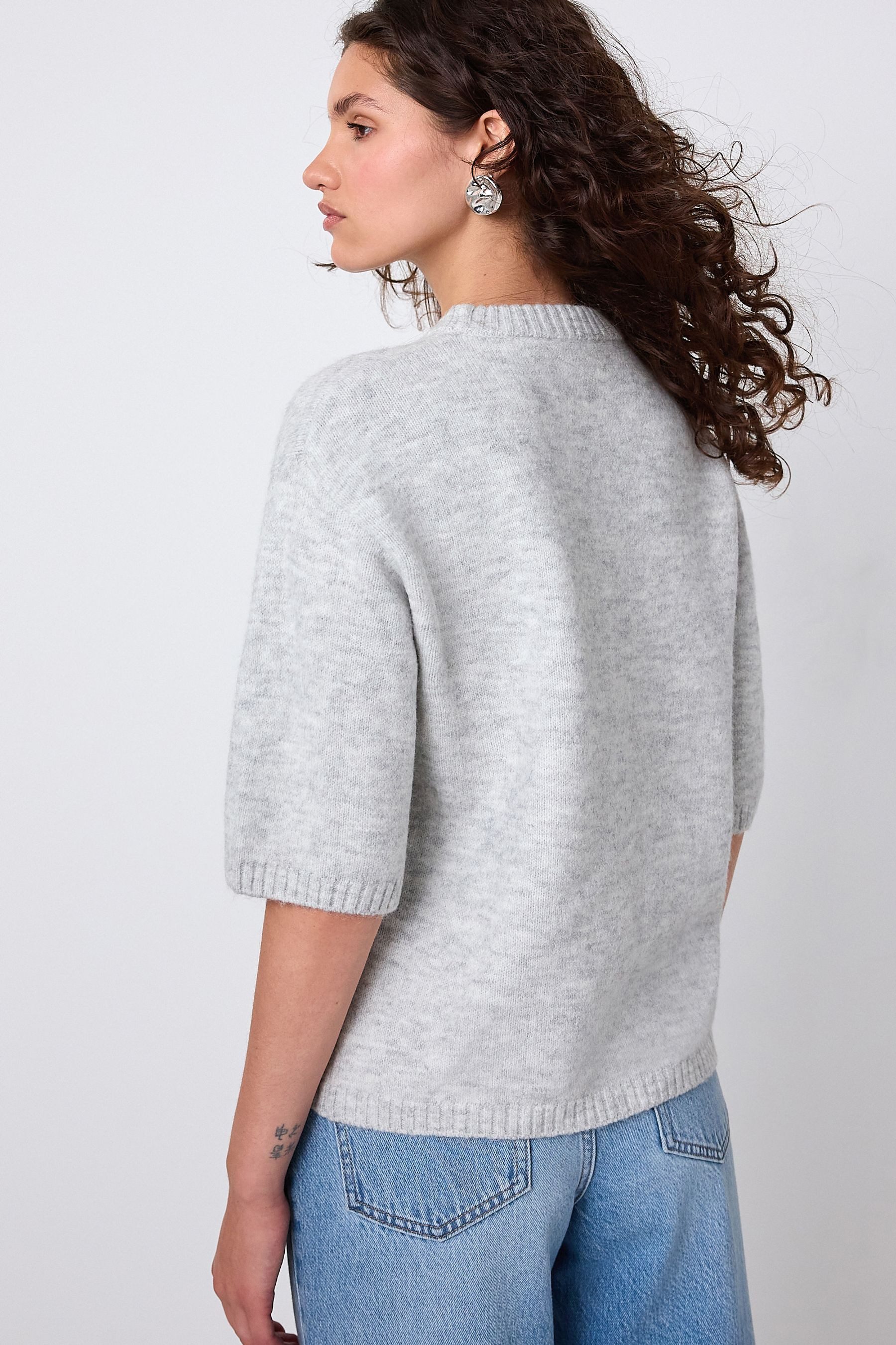 Next Rundhalspullover Kurzarm-T-Shirt aus Strick mit Gemüsestickerei (1-tlg günstig online kaufen