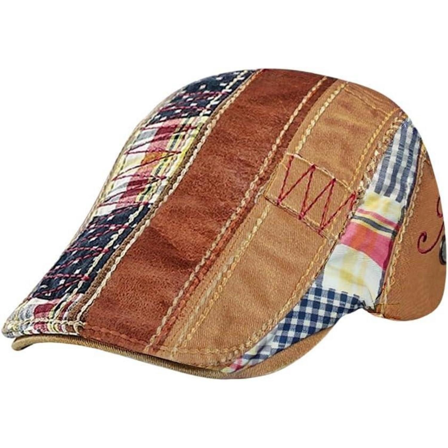 LuxusKollektion Schiebermütze Schiebermütze Herren Patchwork Flatcap Newsboy Cap Gatsby M-L Beige