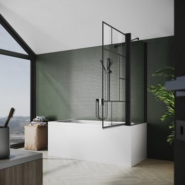 SONNI Badewannenaufsatz NANO Glas, mit Seitenwand, Faltbar, 80x140cm, Schwarz, Faltwand, Einscheibensicherheitsglas mit Nano Beschichtung, für Badezimmer, faltbar