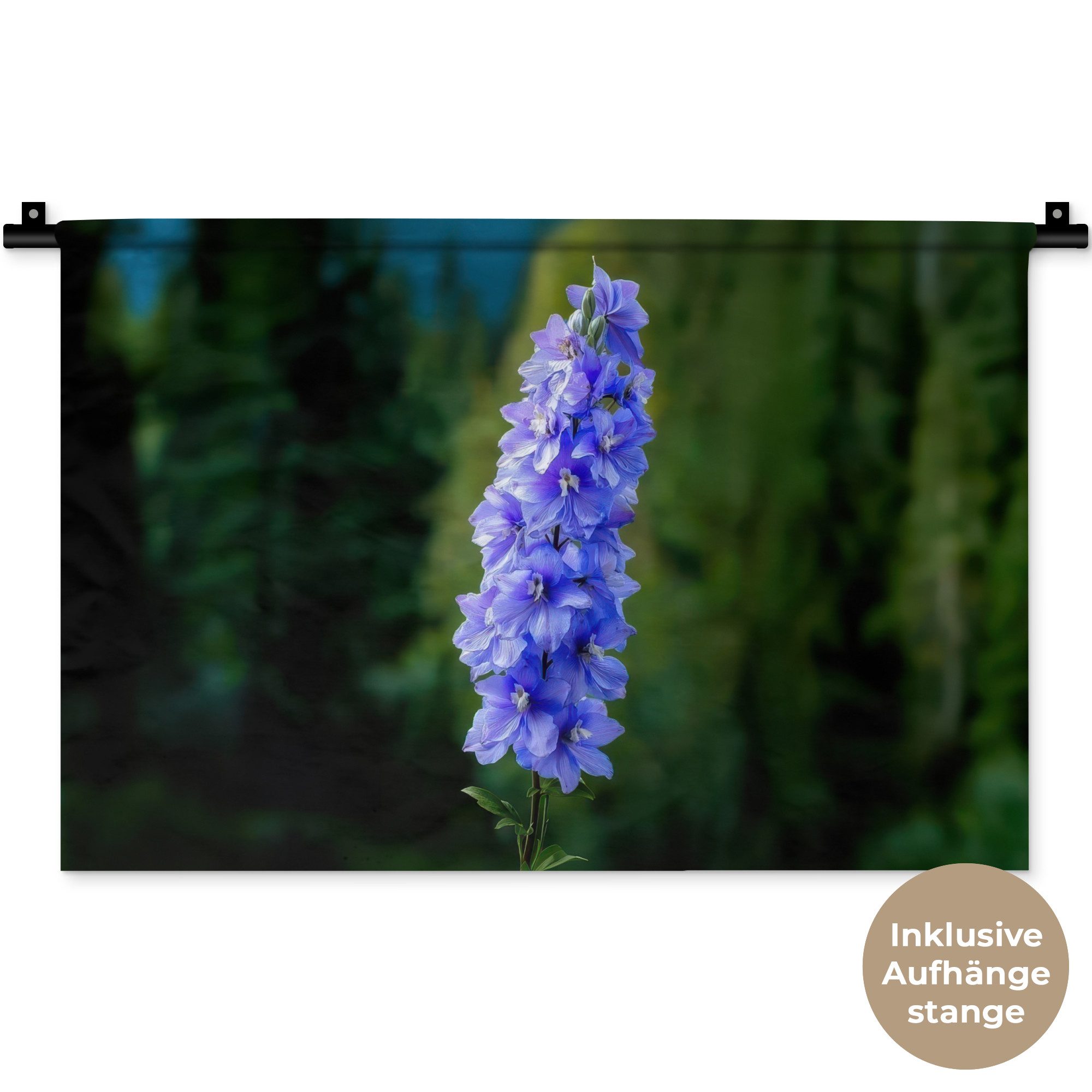 MuchoWow Wandteppich Blumen - Blau - Tannenbaum, Rechteckig, Höhe: 3 mm, Wandteppich für Wohnzimmer, Schlafzimmer, 60x40 cm