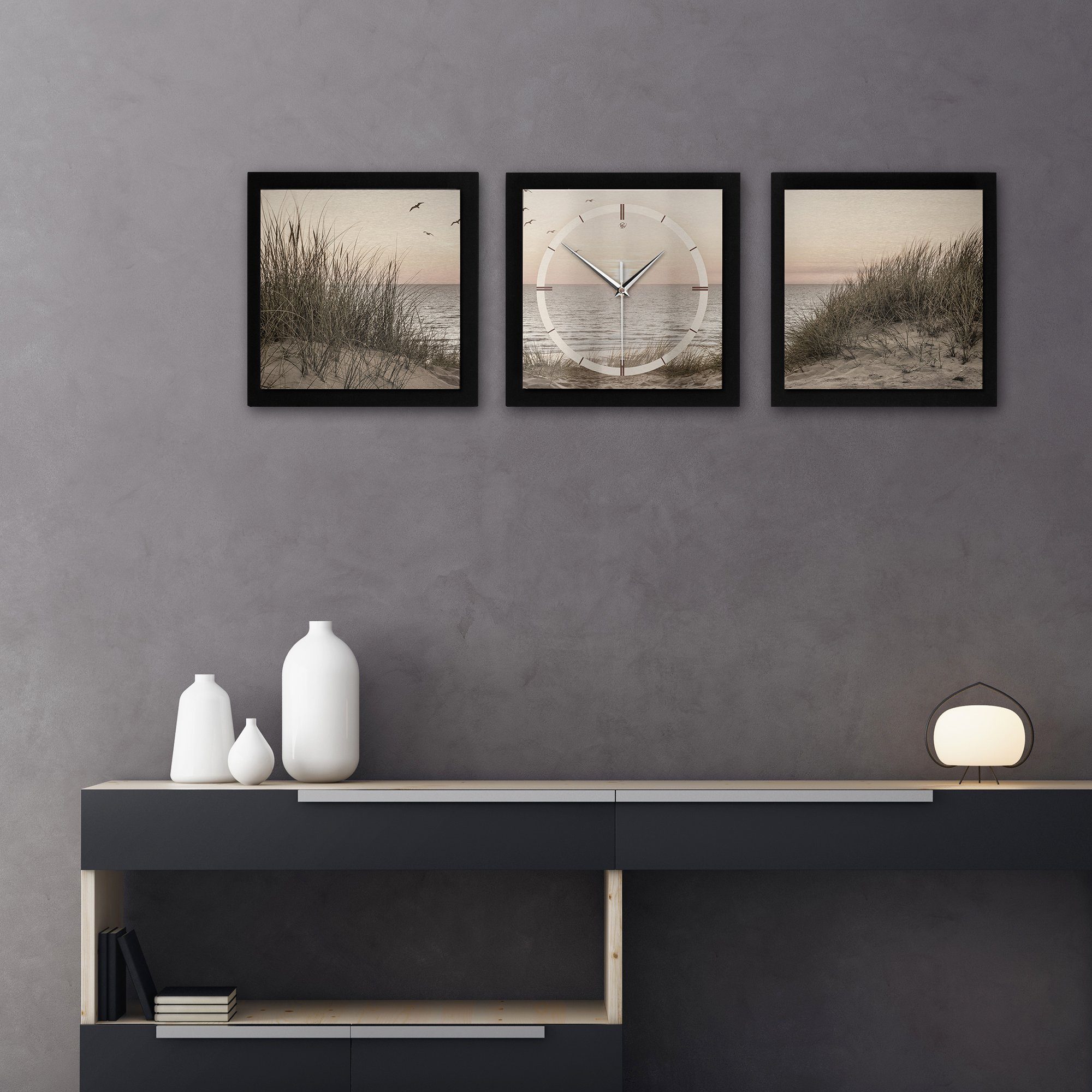 Kreative Feder Wanduhr Horizon (ohne elegant, modern) außergewöhnlich, (150x50cm) groß oder Quarzuhrwerk; Funk- Ticken