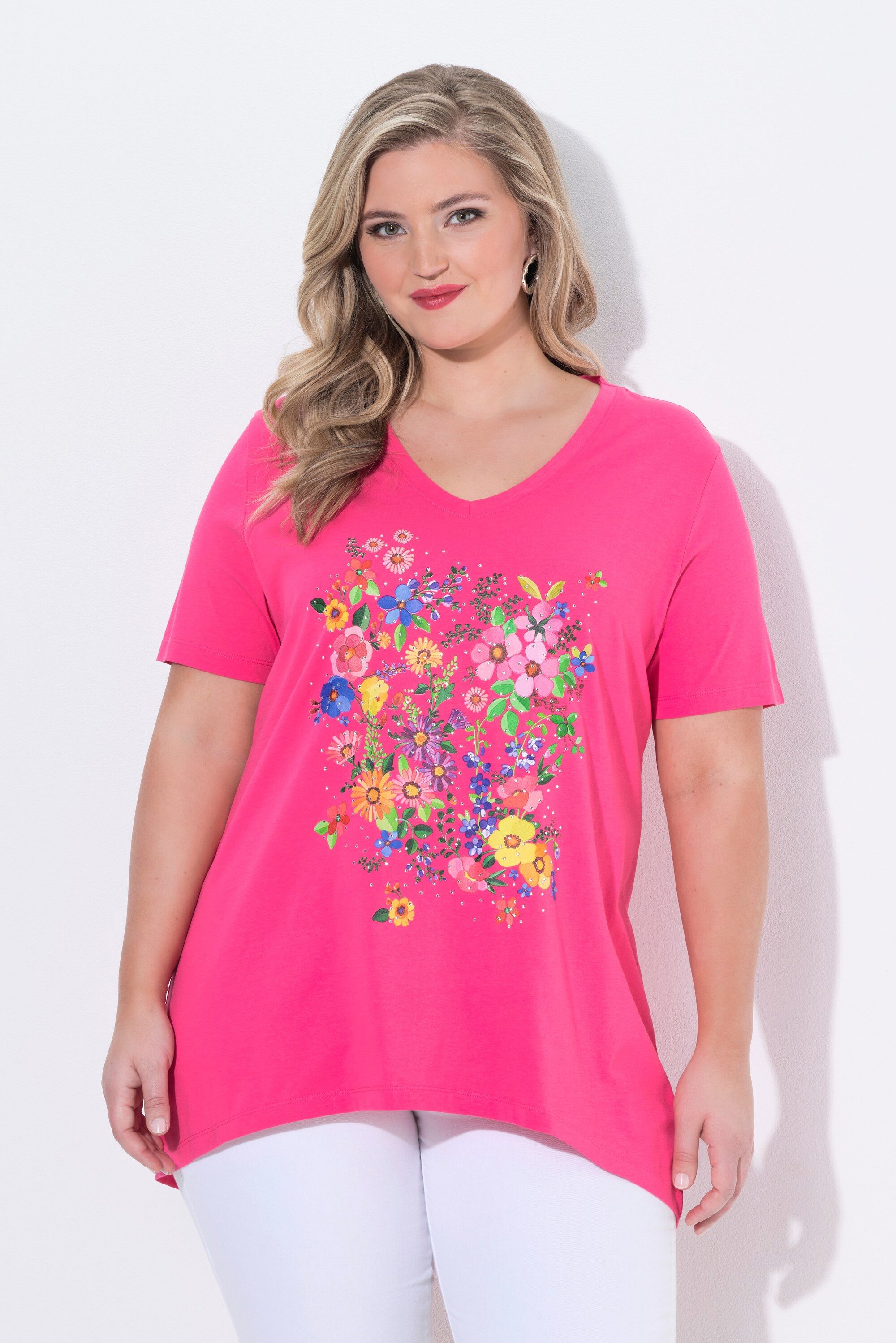 T-Shirt T-Shirt A-Linie Blumen-Motiv