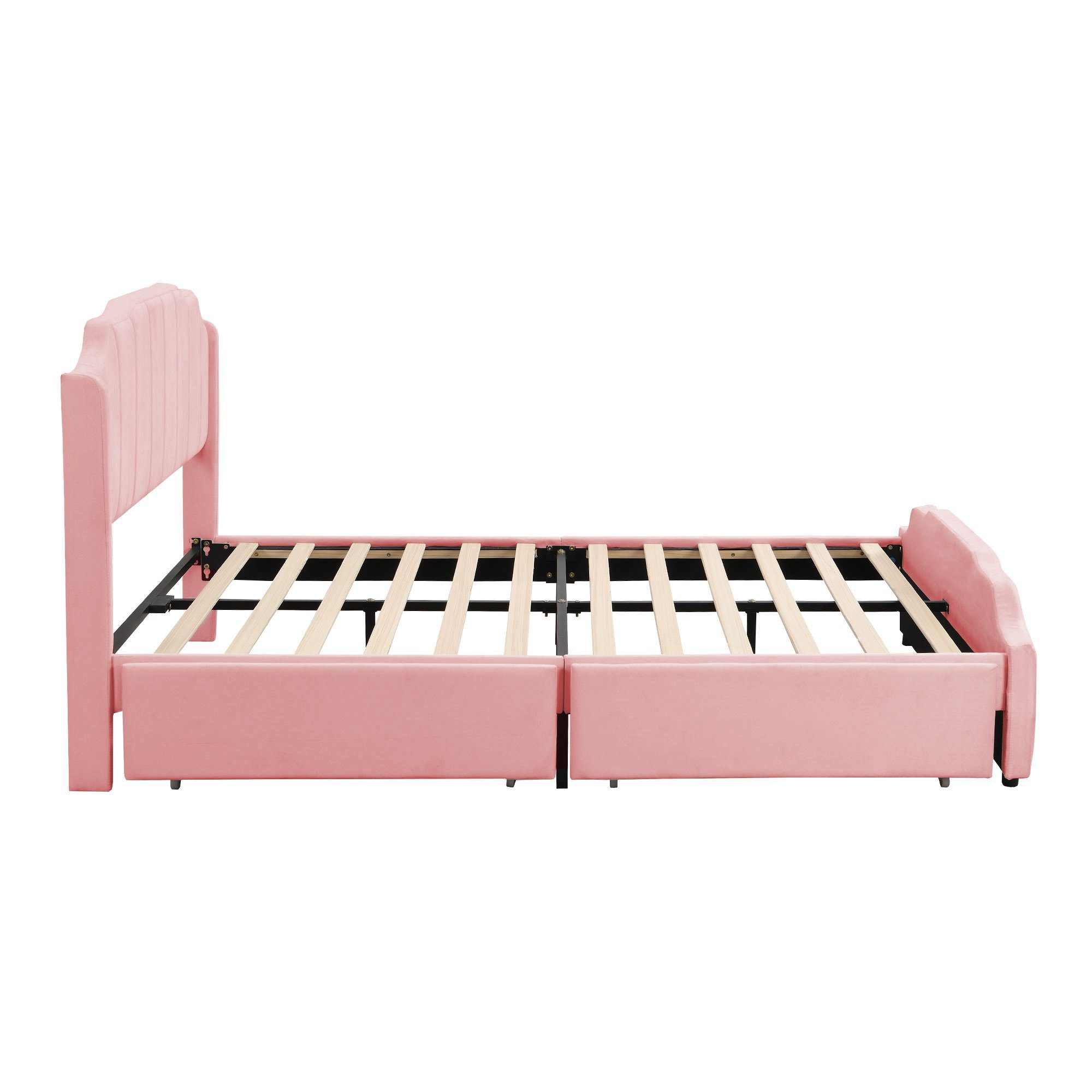 Polsterbett (Kinderbett), Doppelbett 140x200cm mit 2 Schubladen & Lattenrost, weicher Samt-Bezug