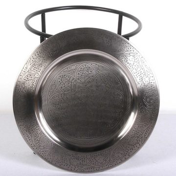 Casa Moro Beistelltisch Orientalischer Teetisch Safi D40 cm rund Silber Tablett, Beistelltisch mit klappbarem Gestell in schwarz, TA7068