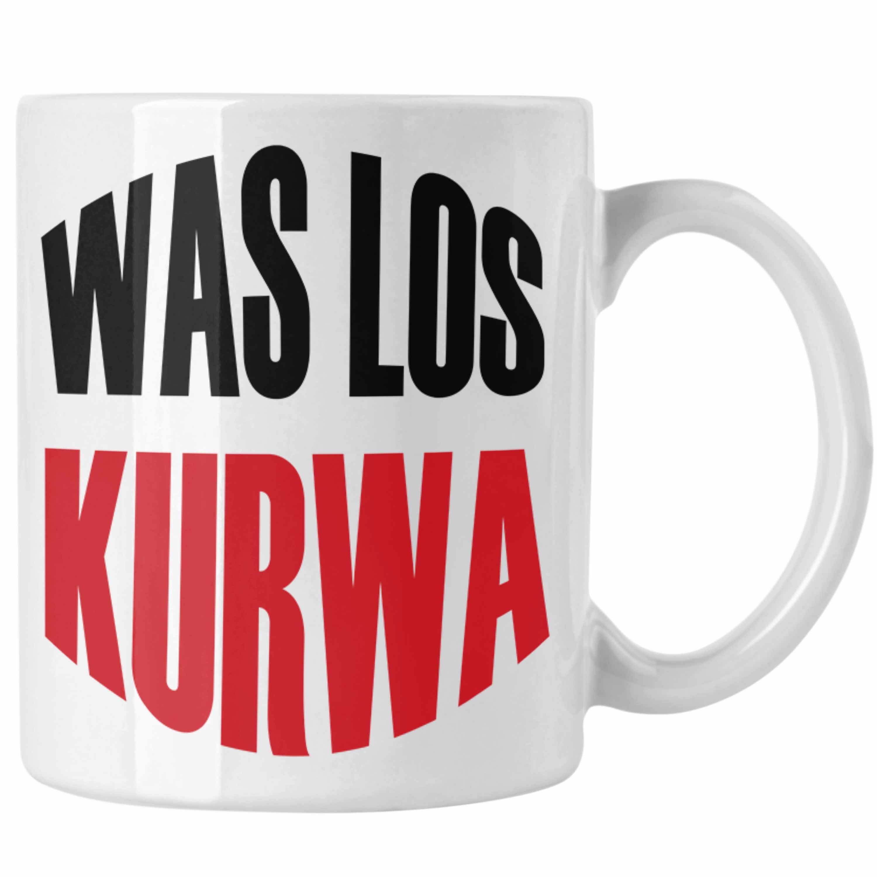 Trendation Tasse Lustige Tasse Spruch "Was Los Kurwa" Polen Polnisches Geschenk Weiss