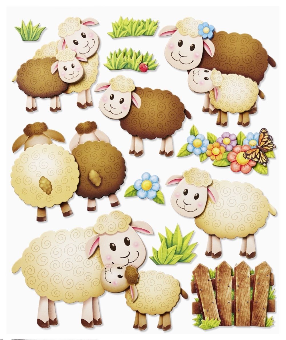 HobbyFun Aufkleber 3D Sticker XXL Schäfchen Schafe
