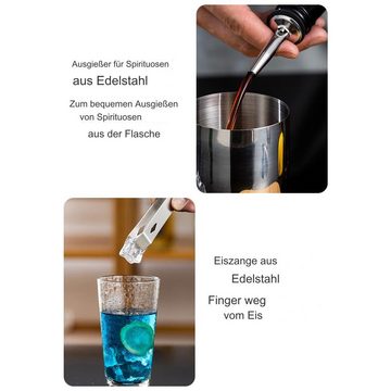 Tidyard Cocktail-Set Mixology Barkeeper Kit, (Edelstahl, 14-tlg., Boston Shaker/Jigger/Ausgießer/Eisbrecher), Eiszange/Rührlöffel/Sieb/Flaschenöffner/Korkenzieher