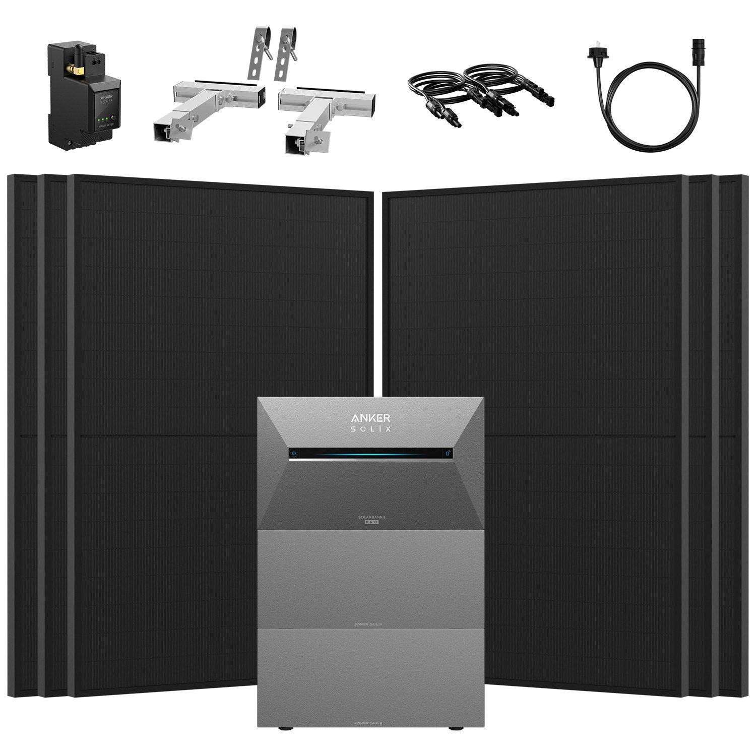 Anker Balkonkraftwerk 2730W Komplettset Solaranlage Anker SOLIX 3 E2700 Pro Speicher, (Smart Meter und 6x Astronergy 455Wp im Lieferumfang enthalten), Speicher mit integriertem Wechselrichter, All-in-One 2,668kWh Akku