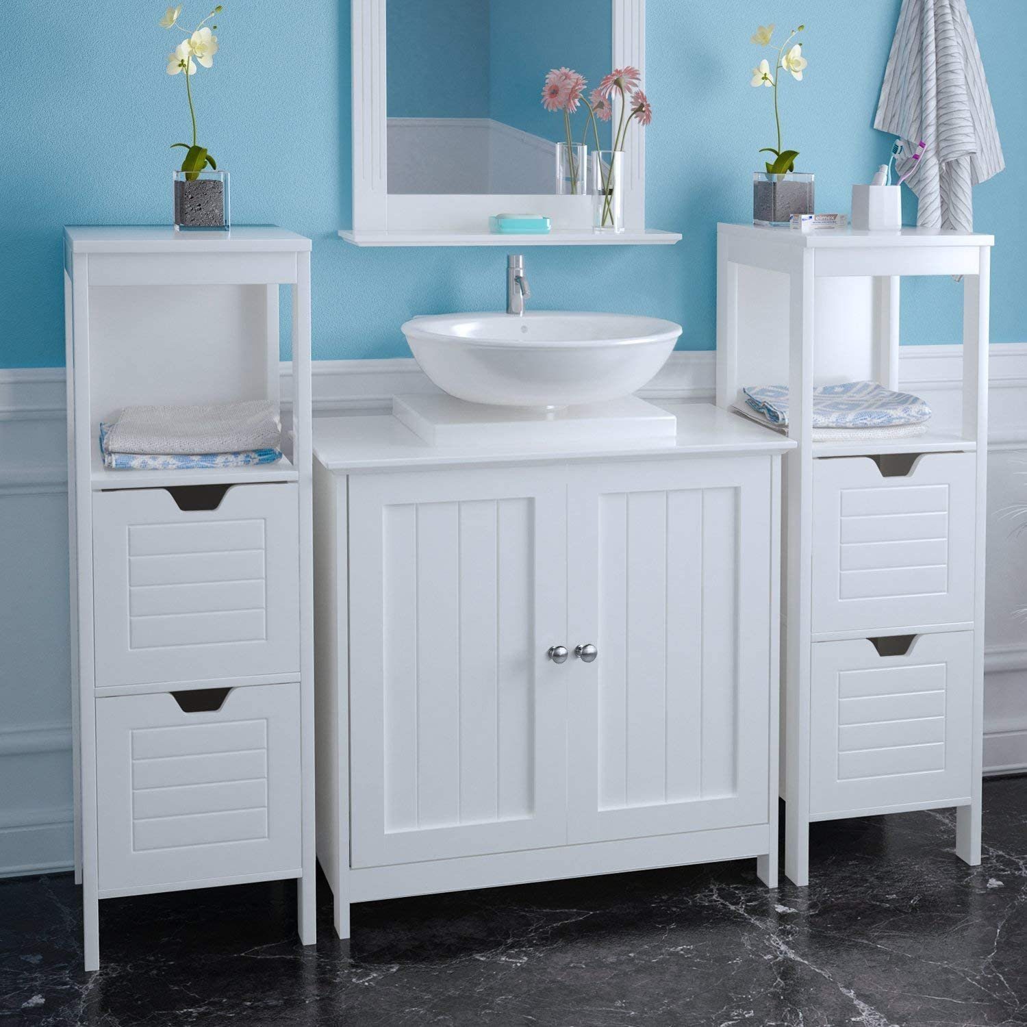 Homfa Waschbeckenunterschrank Unterschrank, Badezimmerschrank weiß, Holz, 60x30x60cm aus