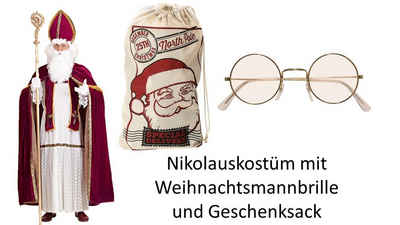 Scherzwelt König-Kostüm Nikolaus Kostüm Bischof Weihnachten Gr. M - 3XL -- inklusive Weihnachtsmannbrille und Jutesack