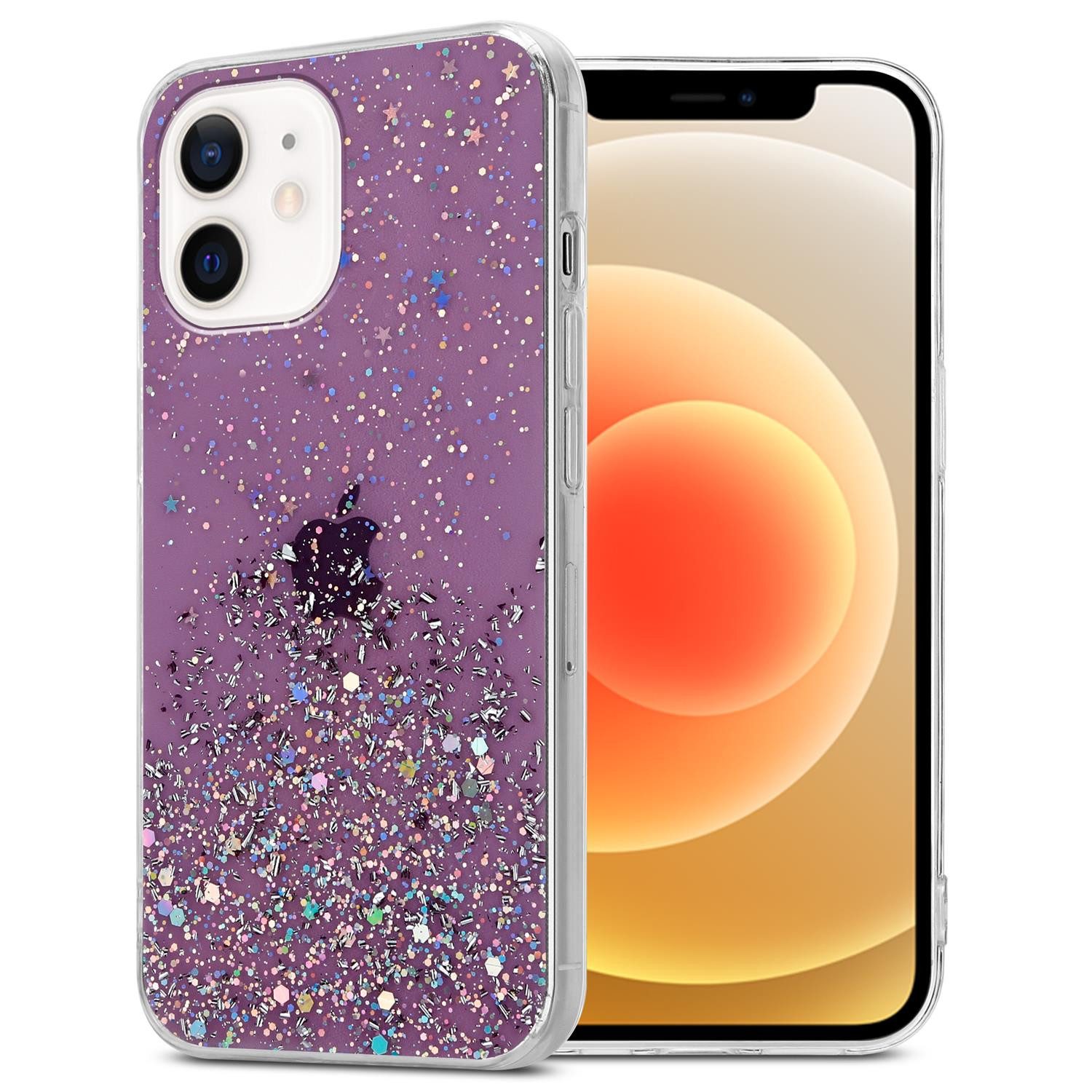 Cadorabo Handyhülle für iPhone 12 MINI Hülle Apple iPhone 12 MINI, Flexible TPU Silikon Handy Schutzhülle - Hülle - mit Glitzer