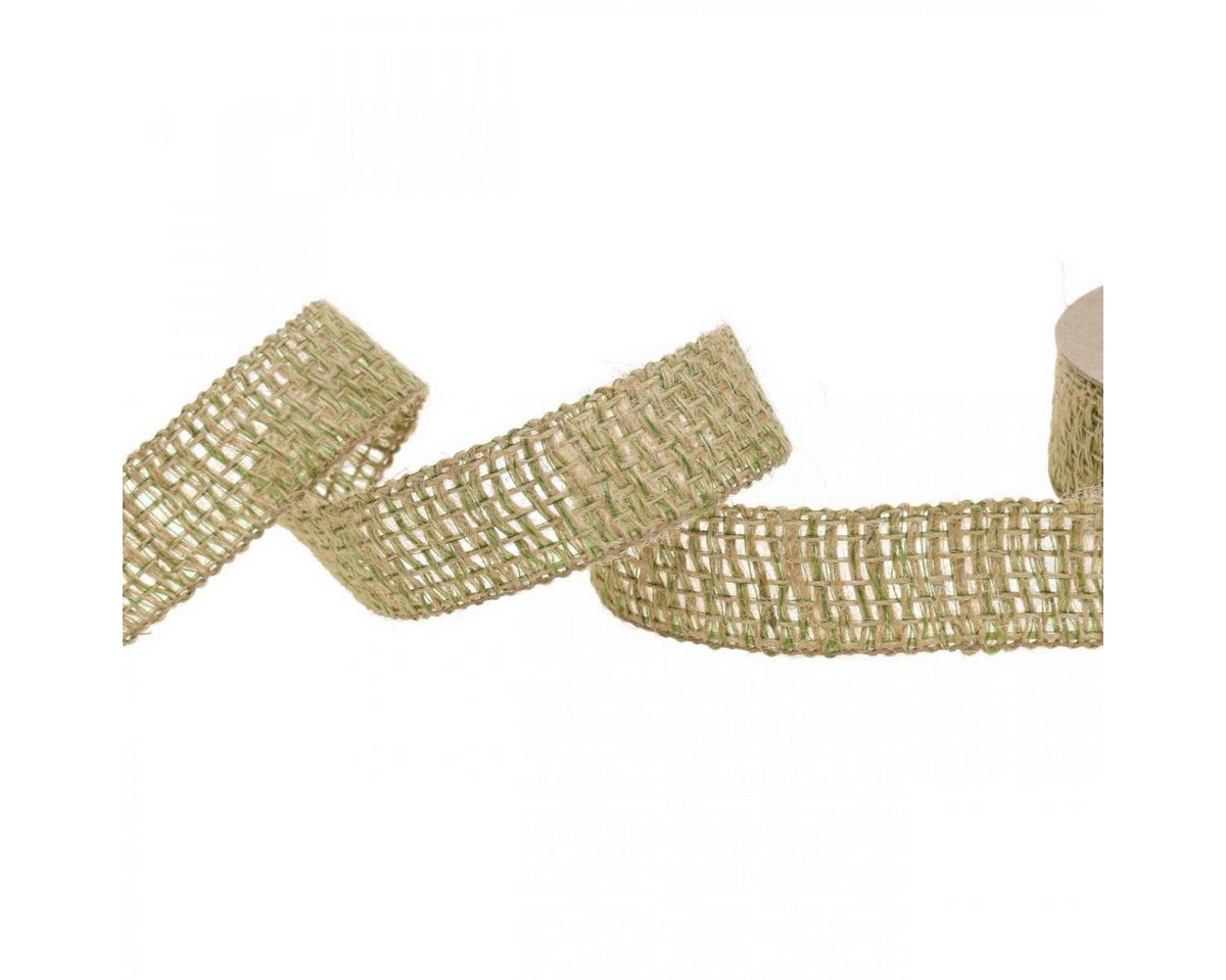 Thumbnail - Mabella Decorbänder Webband Dekoband Jute Grün Natur 25mm 10m Geschenkband Schleifenband