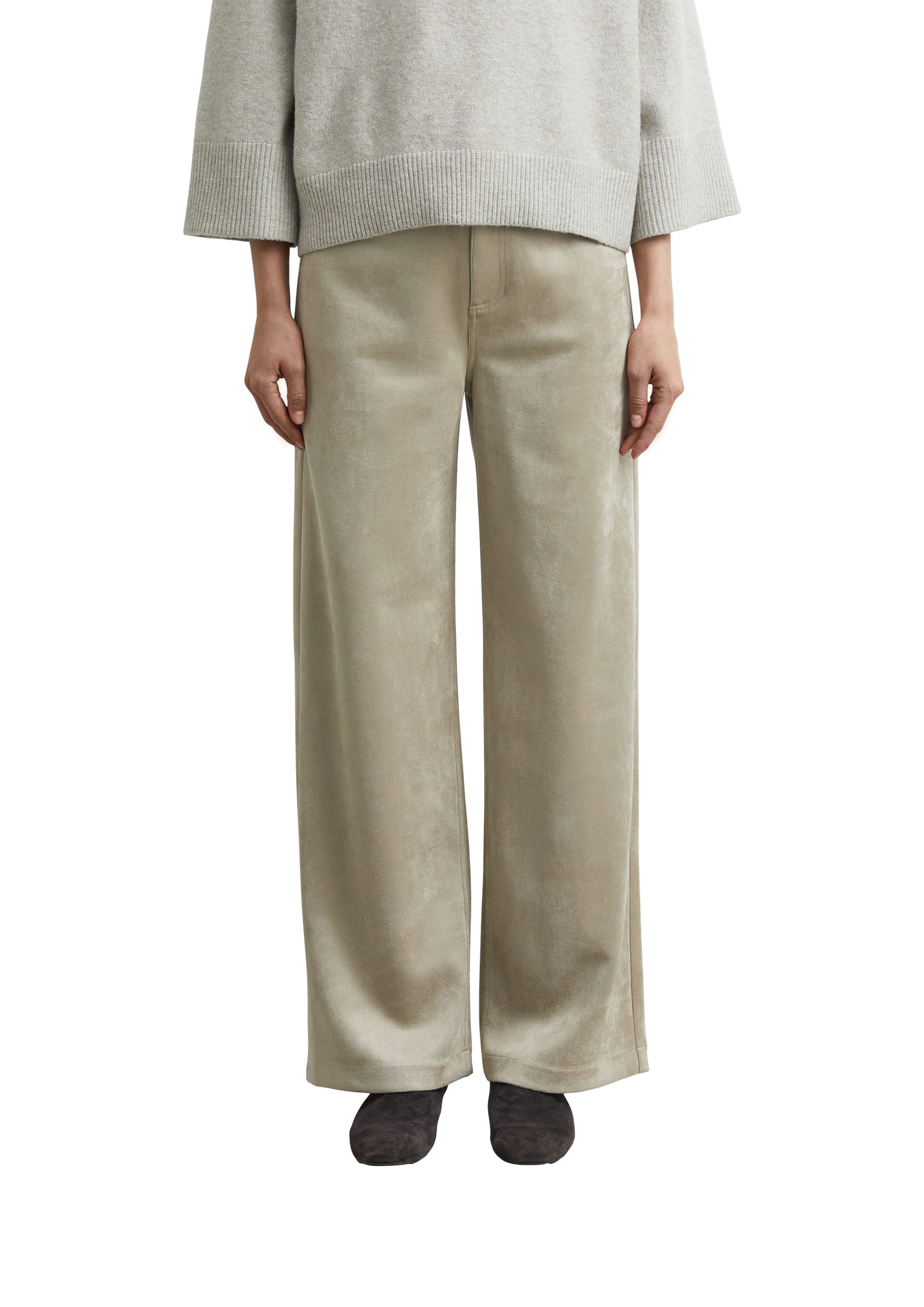 comma Lederimitathose aus softem Velours, Wide Leg, High Rise