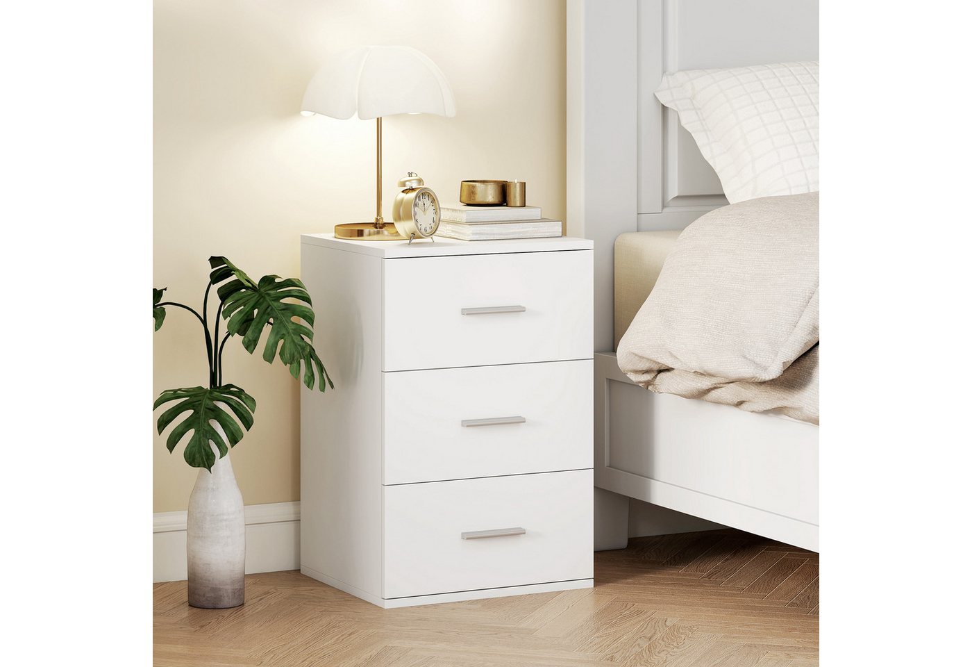 HOMCOM Nachttisch Beistelltisch mit 3 Schubladen, Sofatisch, Schubladenschrank (Nachtschrank, 1-St., Nachtkästchen), für Schlafzimmer, Wohnzimmer, 40 x 35 x 60 cm, Weiß