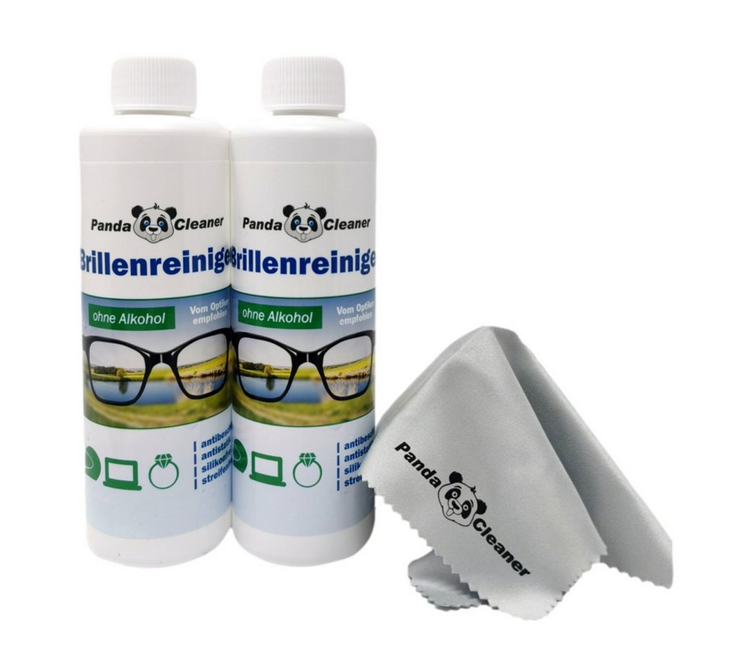 PandaCleaner Brillenreiniger - Bio-Konzentrat - Anti-Beschlag-Formel Glasreiniger (Set, [2-St. 250ml Flaschen + Mikrofasertuch)