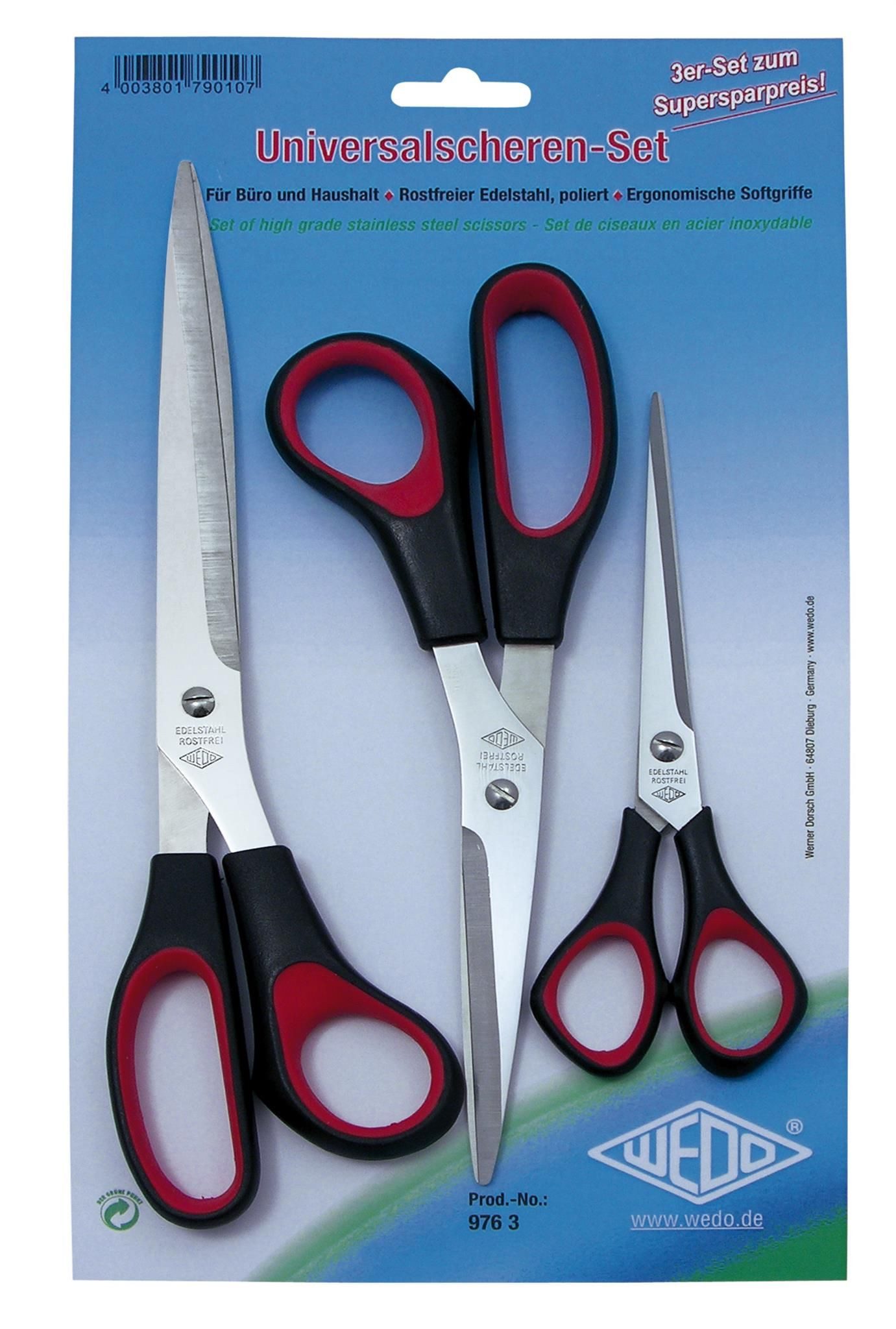 WEDO Universalschere Wedo Scheren Set 3er sw.ro sort Softgriff