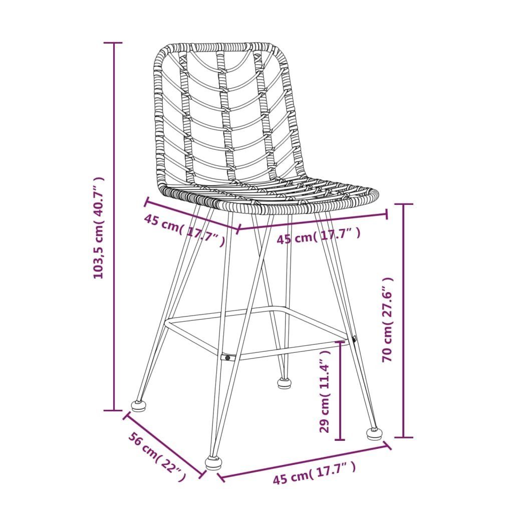 45x56x103,5 (2 | PE-Rattan cm und Stahl Braun Stk. vidaXL 2 St) Braun Barhocker Gartenstuhl