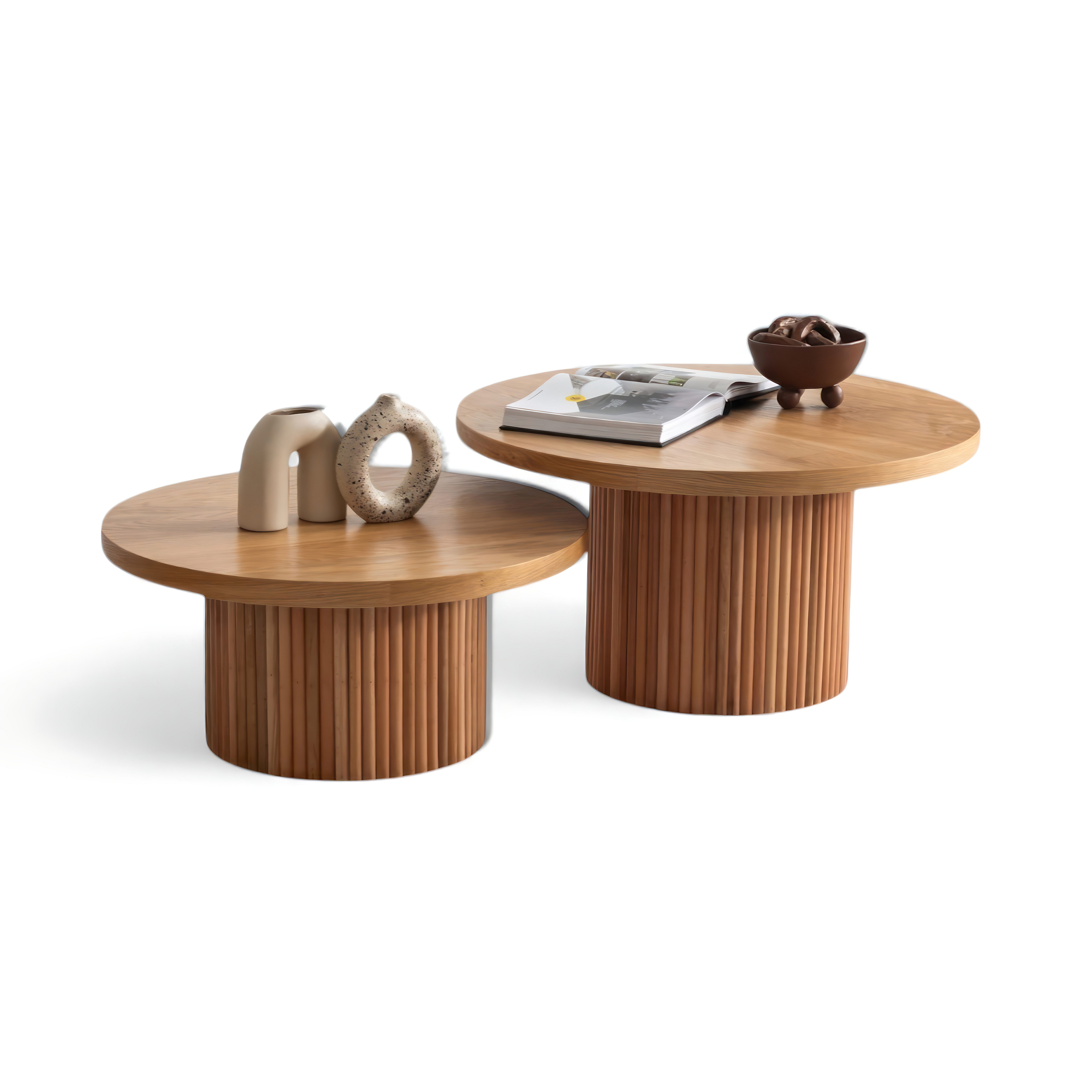 Xlmoebel Beistelltisch XLMOEBEL Beistelltische mit geriffeltem Untergestell aus Holz (Set, 1-St., Beistelltisch 1, Beistelltisch 2), Made in Europa