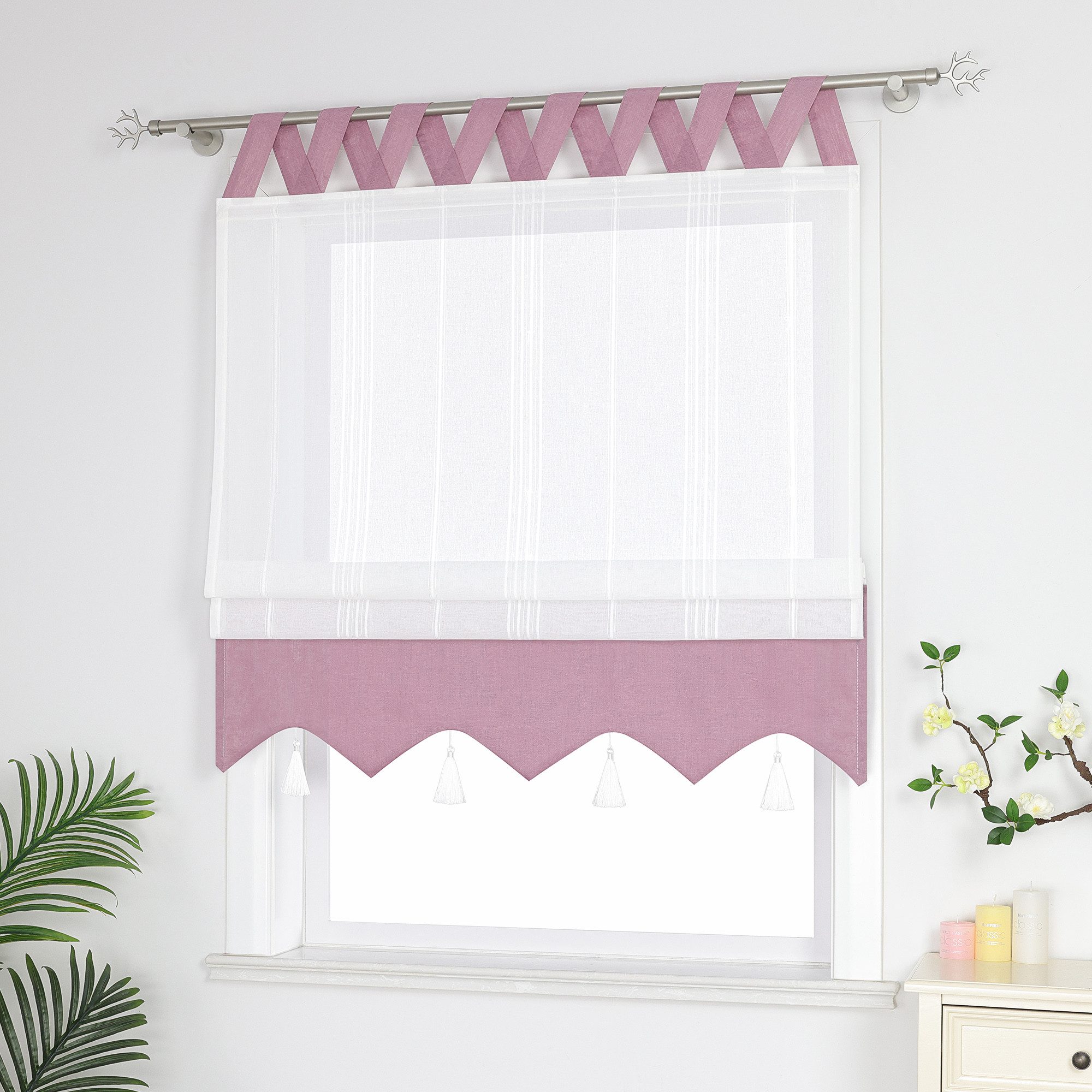 Delien Raffrollo Catrin, Leinenoptick mit V Schlaufen, abgesetzte Blende