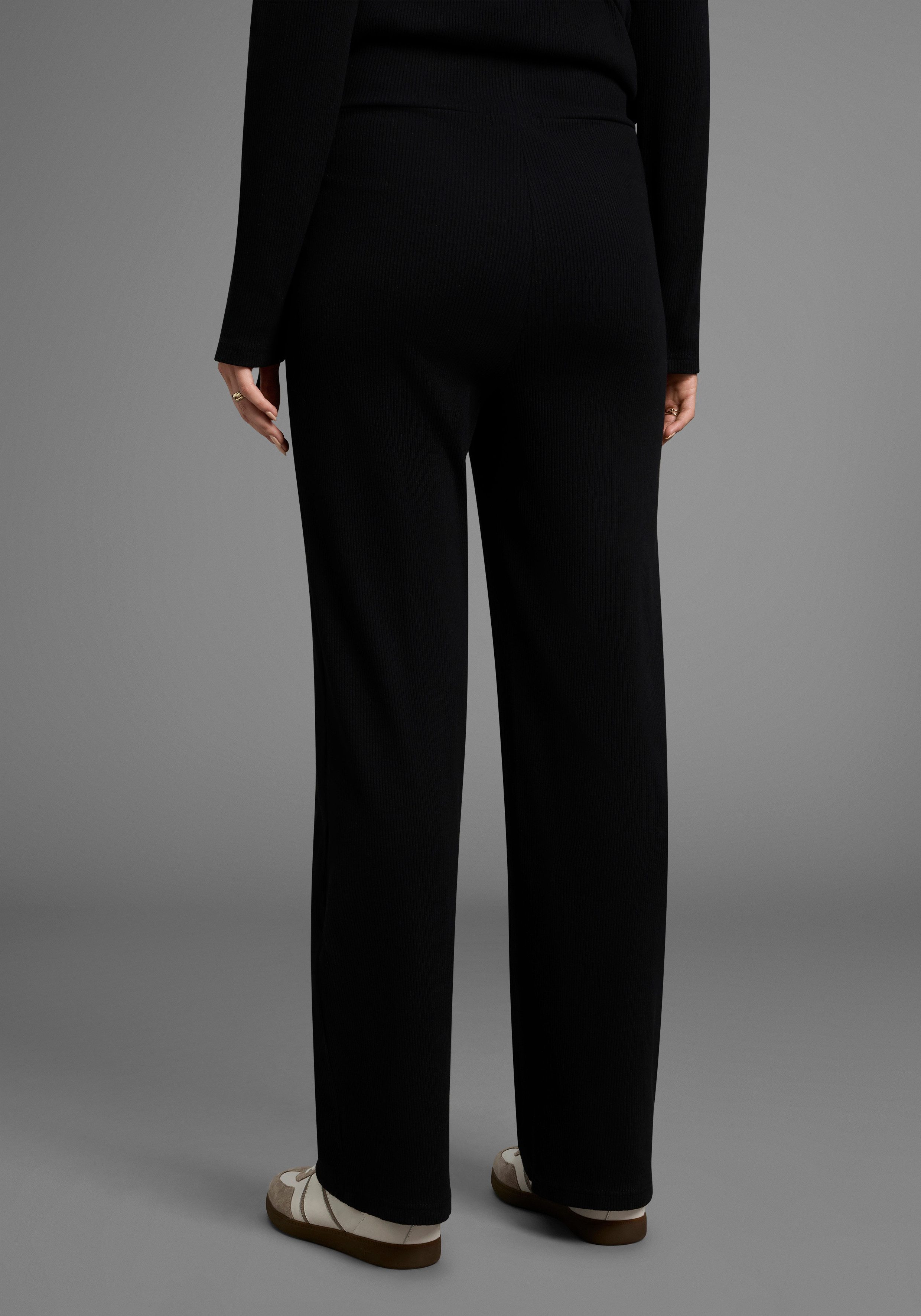 Nine-month maternity trousers, wide jersey trousers for pregnancy and breastfeeding, maternity trousers made of ribbed fabric with a wide leg