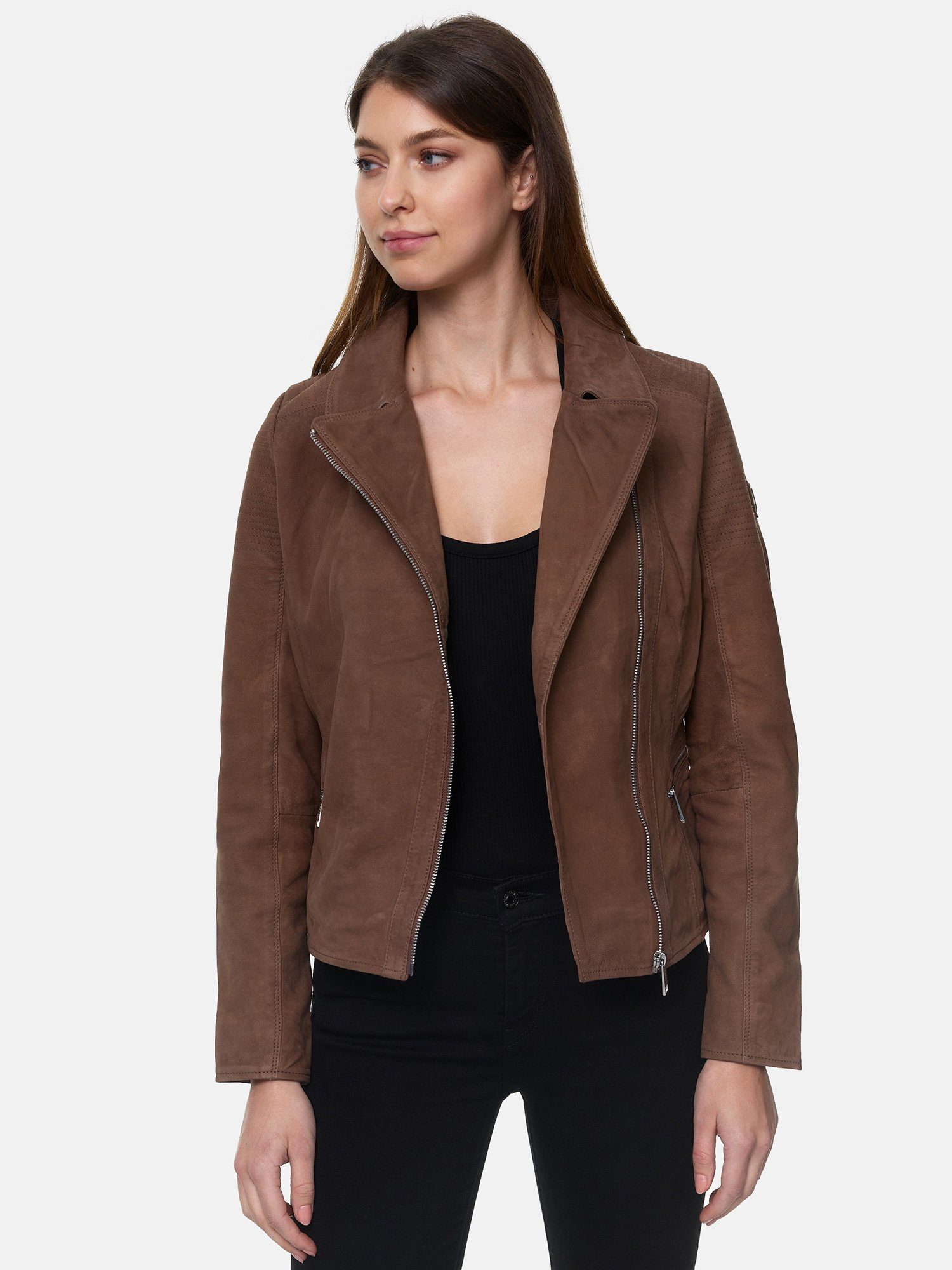 Tazzio Lederjacke F500 Damen Leder Jacke im Biker Look mit Zipper-Details & Reverskragen