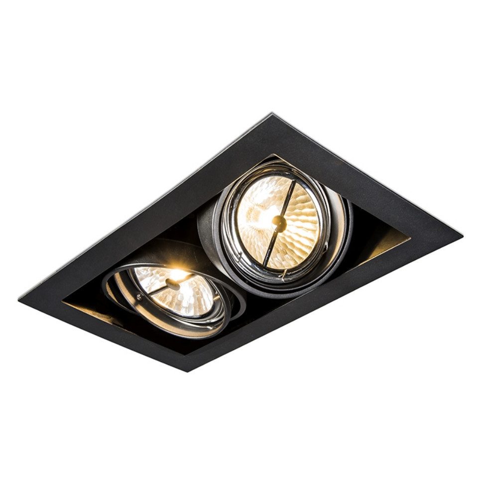 Qazqa LED Einbaustrahler Oneon, ohne Leuchtmittel, G53, Schwarz, Design, Stahl, 2-flammig