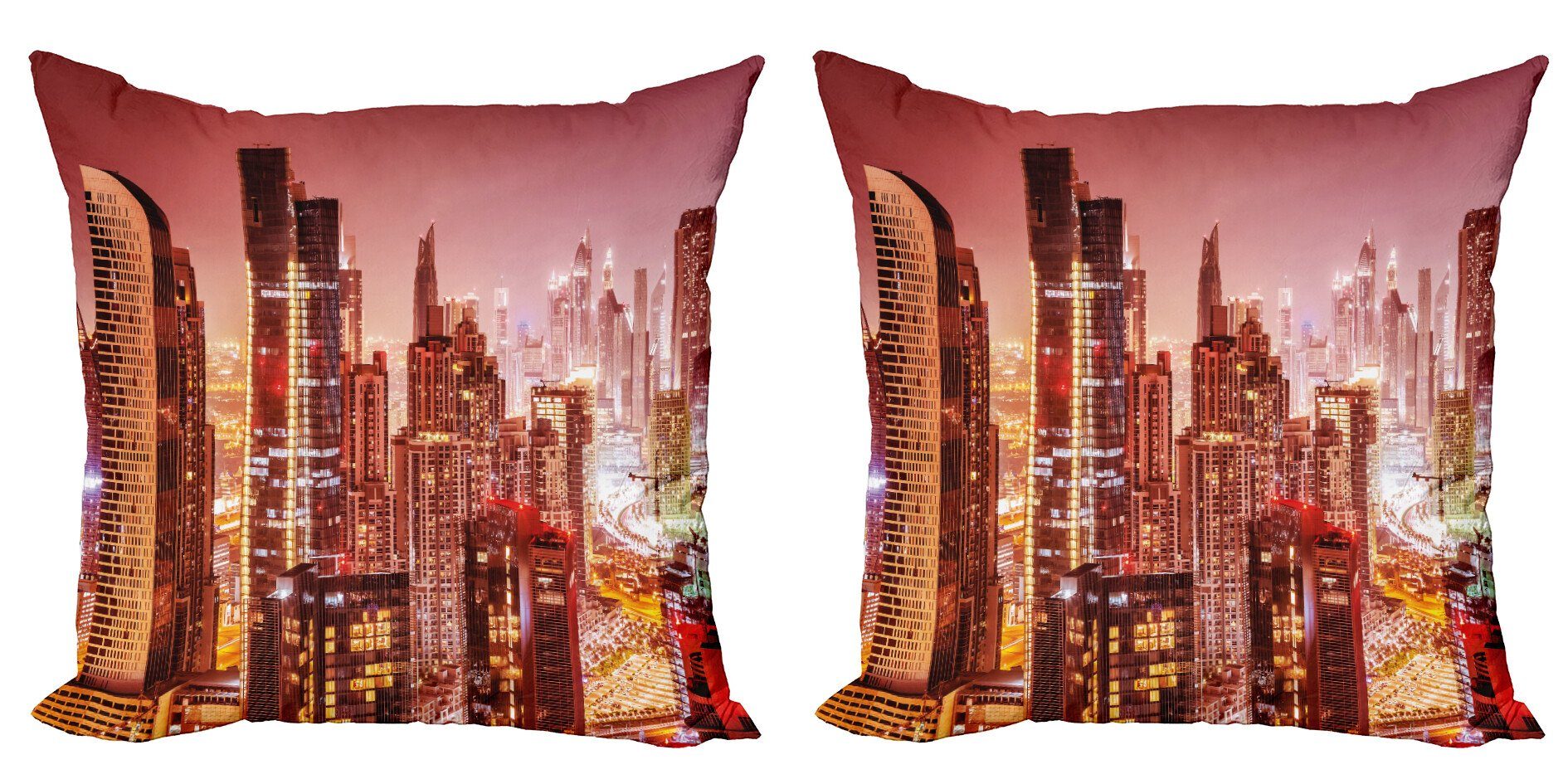 Kissenbezüge Modern Accent Doppelseitiger Digitaldruck, Abakuhaus (2 Stück), Reise Dubai Nachtstadtbild